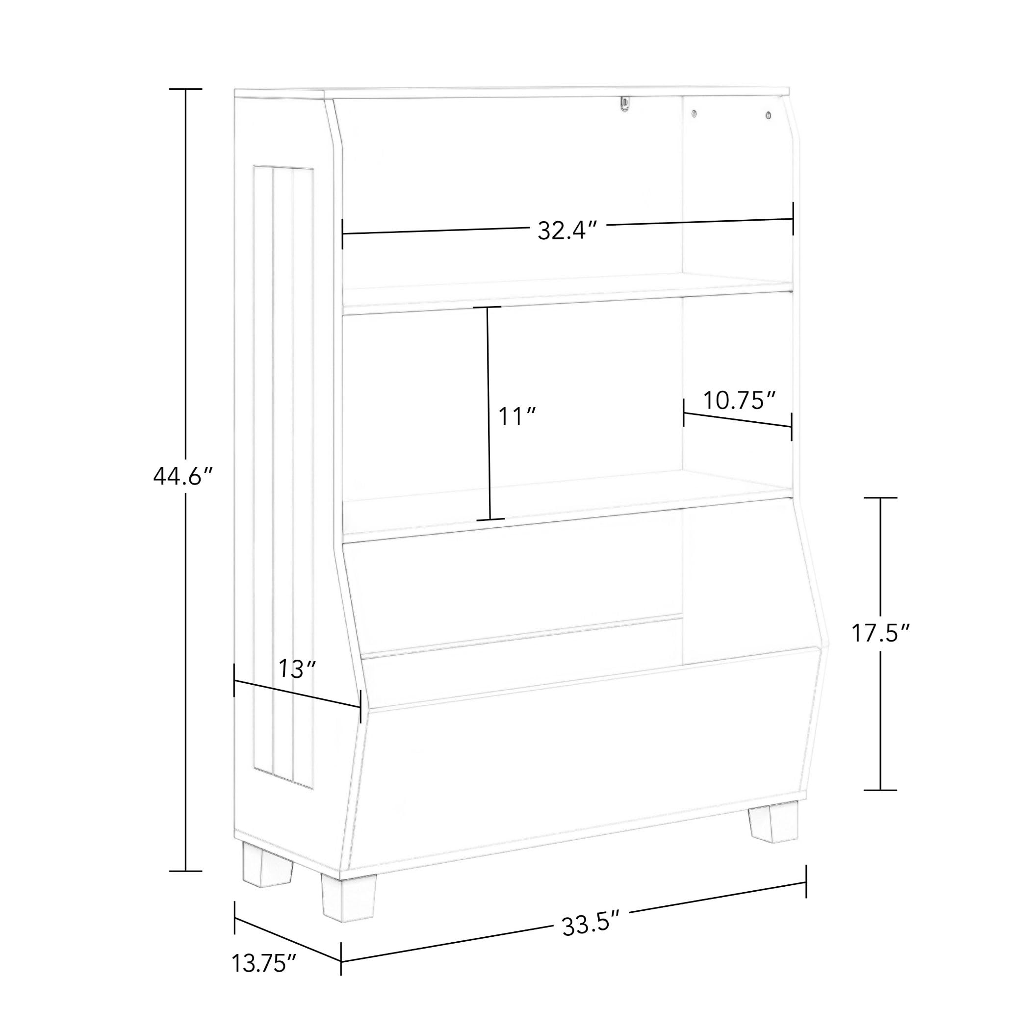 RiverRidge Kids Bookshelf with Toy Storage Organizer - 2 Open Shelves & 2 Gray Fabric Bins - Space Saving Bookcase for Children's Books, Toys, Games & Puzzles - Perfect for Bedroom, Playroom & Nursery Organization
