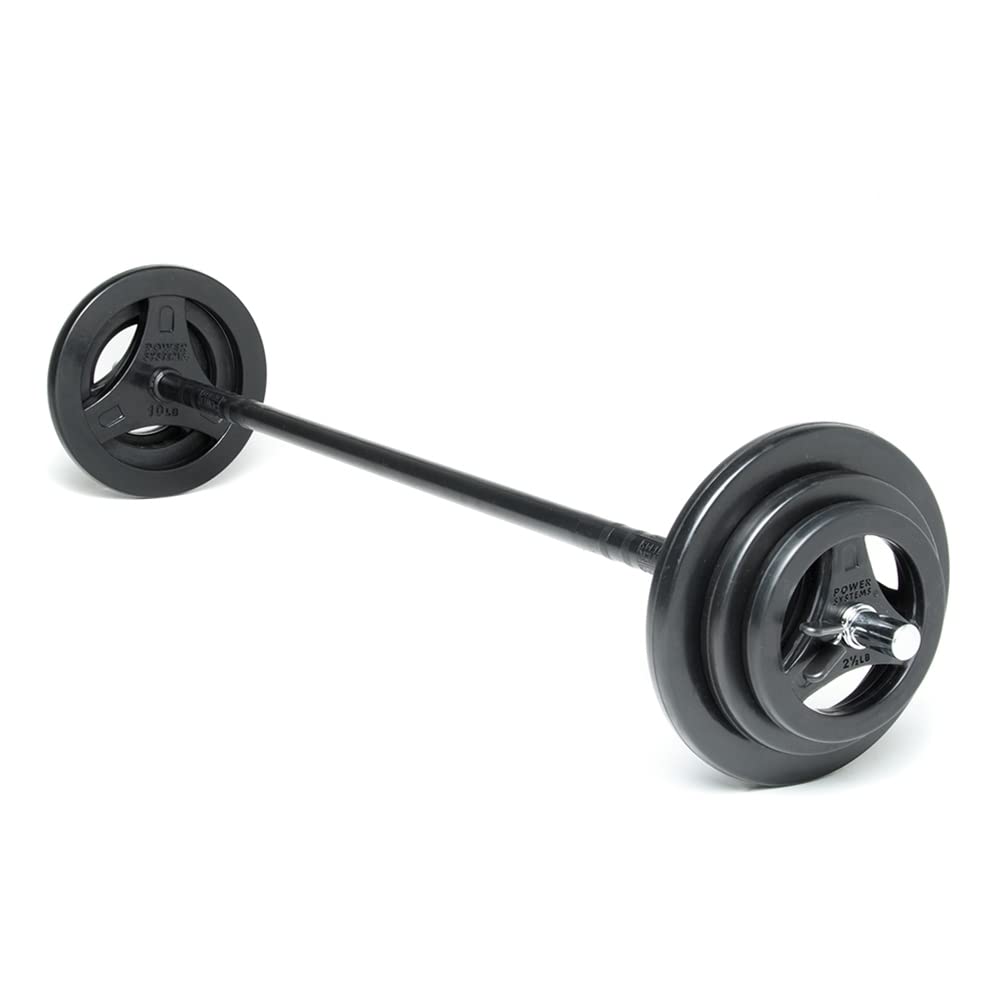 Power Systems Full Barbell Weight Set - 35lbs Starter Plates, Olympic Bar & Collars for Home Gym Strength Training & Workouts