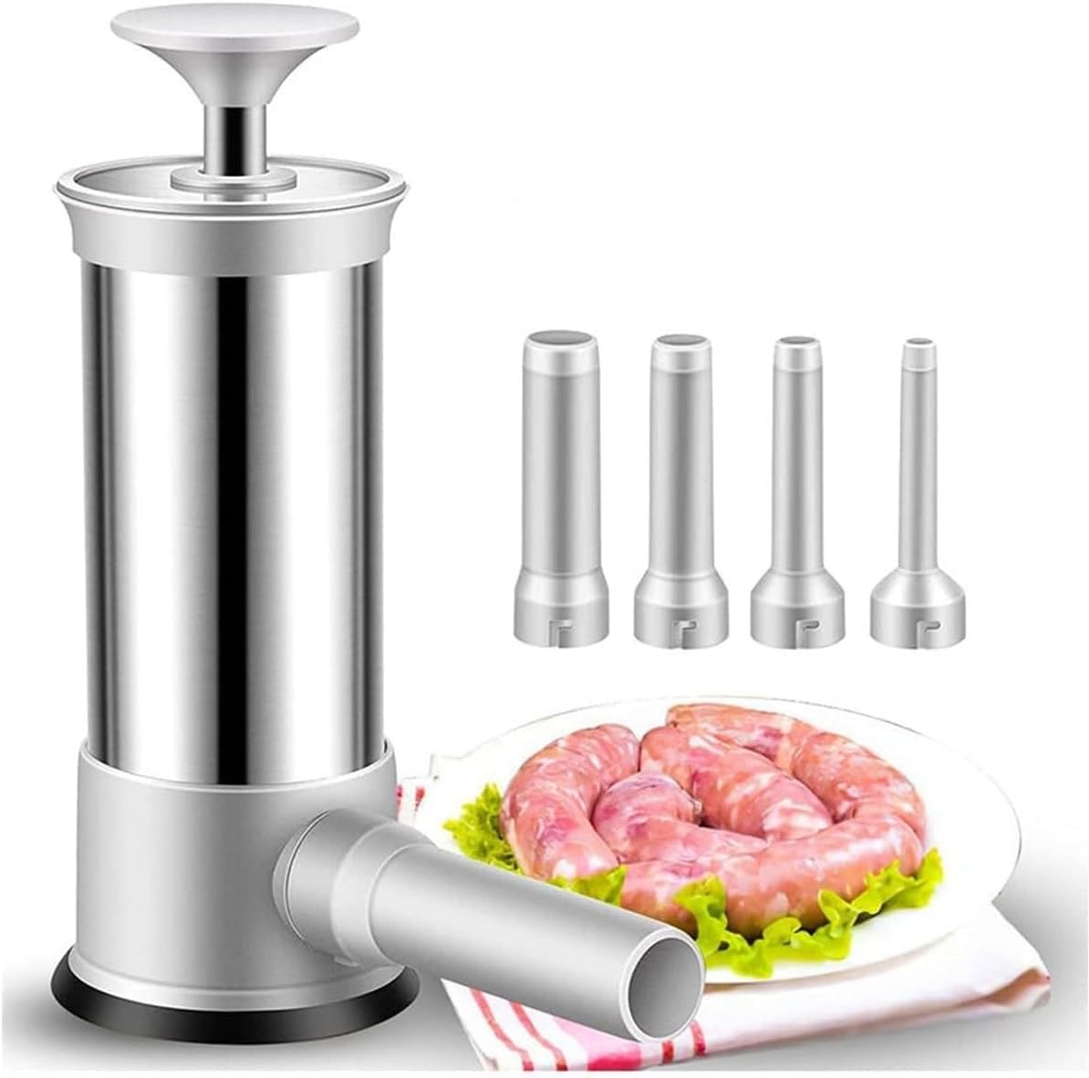 2024 New Sausage Stuffer with 4 Detachable Sizing Tubes - Fast Sausage Filling Machine for Homemade Sausages | Heavy Duty Kitchen Sausage Maker for Home Cooking, Camping & Outdoor BBQ (1 Pack)
