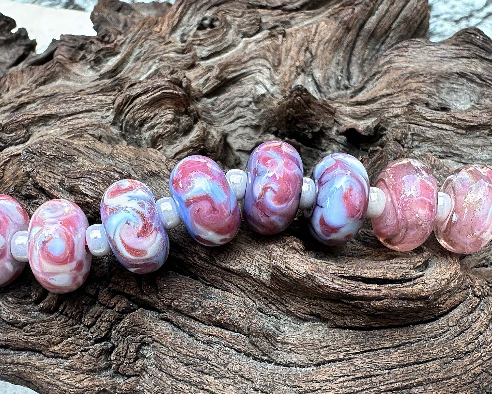 12 Pink Mosaic Twist Lampwork Glass Beads for Jewelry Making - DIY Bracelet, Necklace & Craft Projects - Boho Style Bead Mix (SRA) - Perfect for Handmade Gifts & Home Decor
