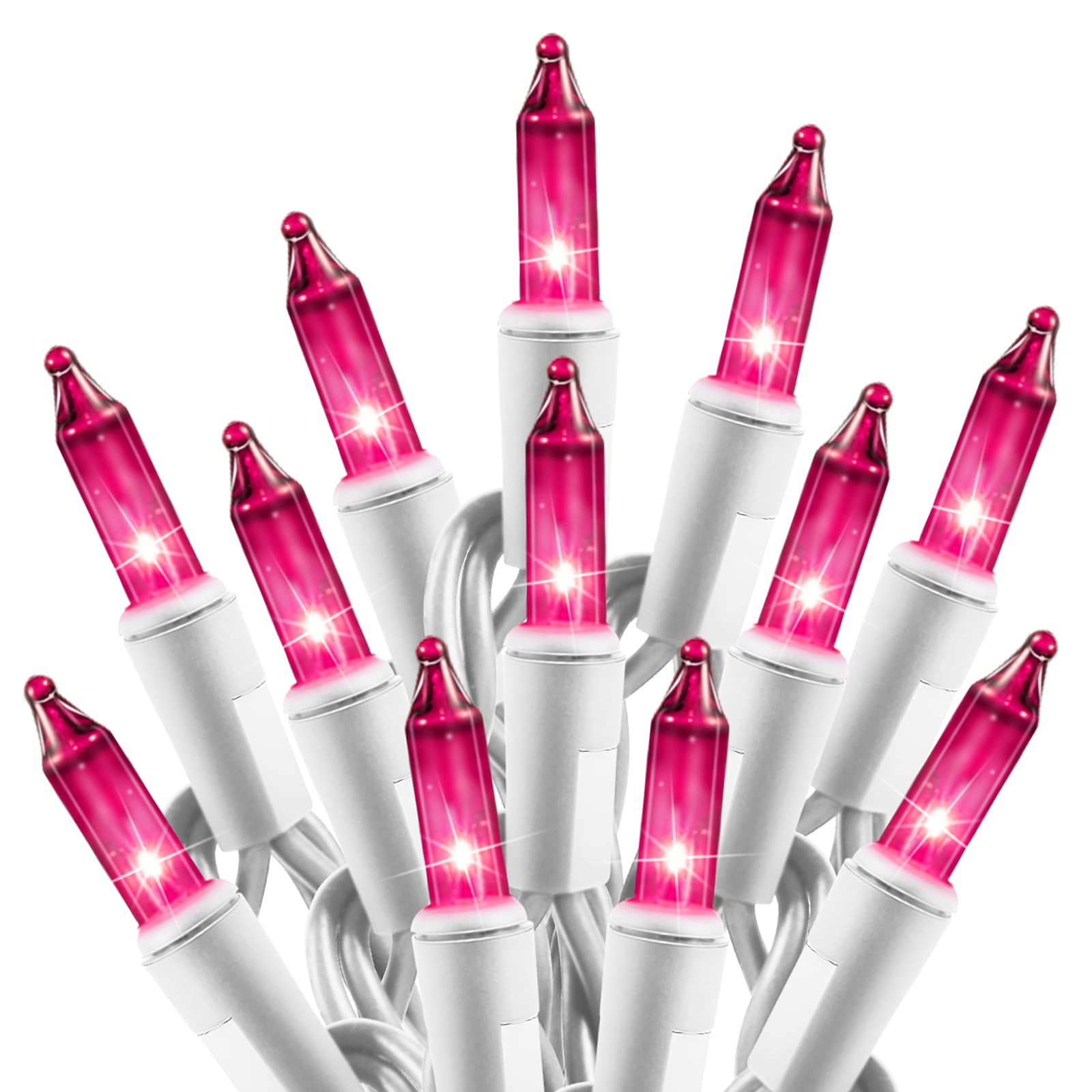 Christmas Pink Mini String Lights - 100 LED Fairy Lights 25ft Waterproof for Indoor Outdoor Decor, Xmas Tree, Party, Patio, Valentine's Day, Wedding & Home Decoration - White Wire - Plug in Lights for Cozy Ambiance