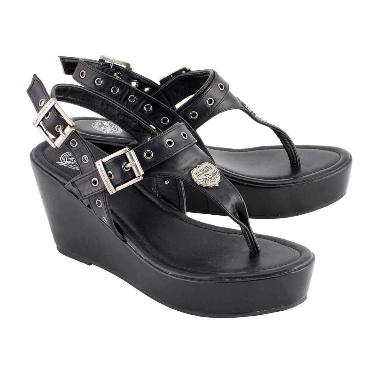 Milwaukee Leather Women's Buckle Strap Wedge Sandals - Comfortable Summer Casual Shoes for Walking, Beach & Outdoor Activities