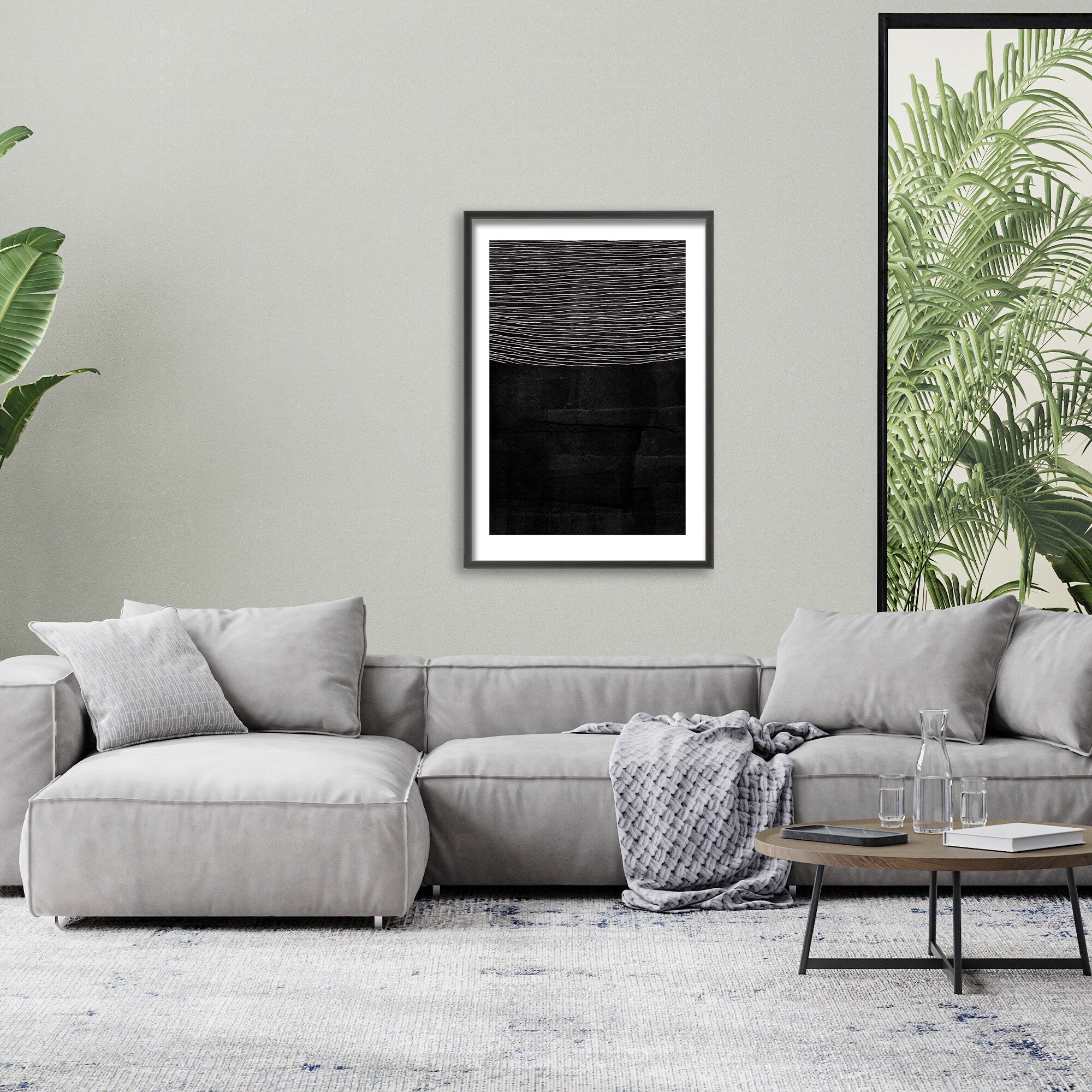 Blackened Line Framed Print Wall Art by Eysmael Quisora - Modern Abstract Canvas Painting for Living Room, Bedroom & Office Decor