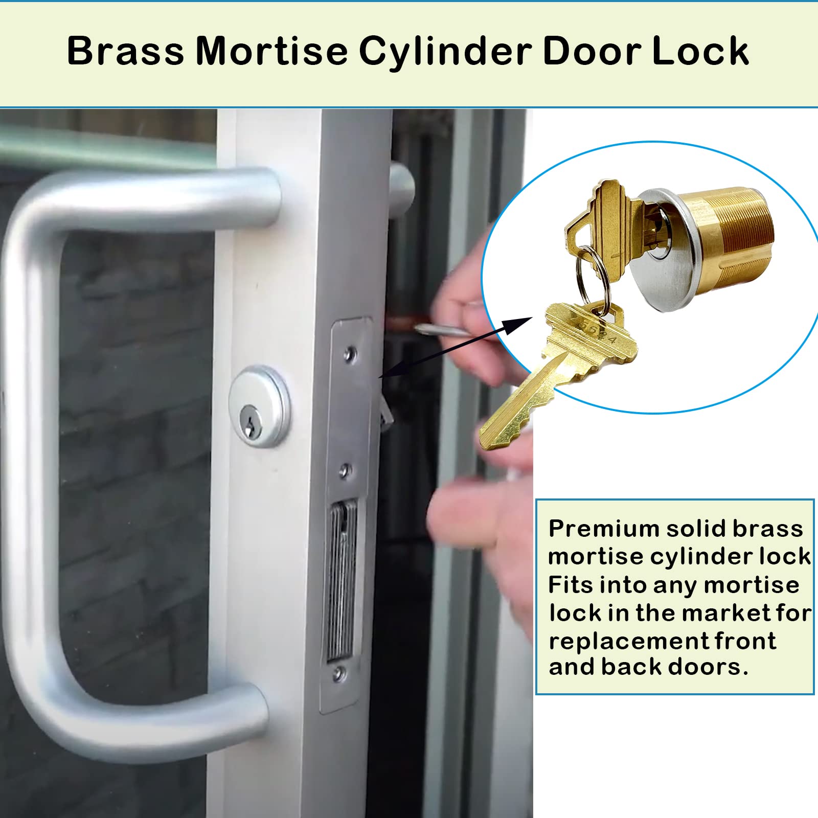 2 Pack Brass Mortise Door Cylinder Lock with 2 Keys - 1-1/4