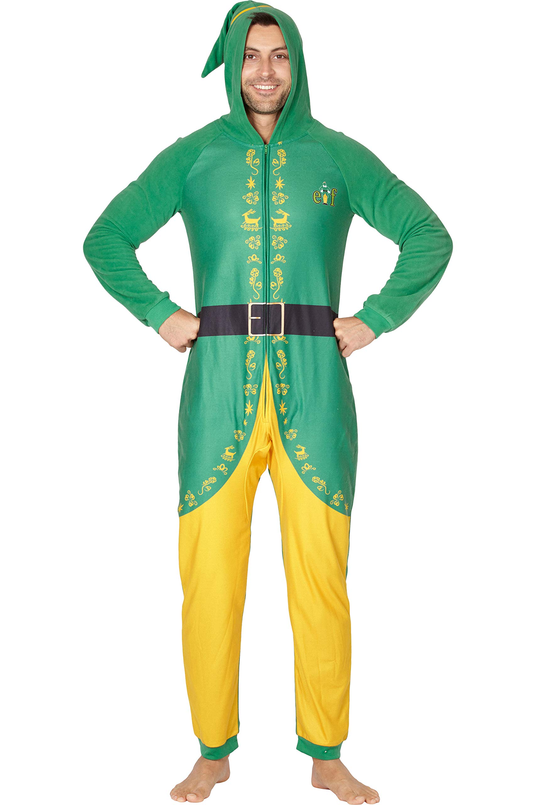 INTIMO Elf The Movie Men's Buddy The Elf One Piece Costume Pajama Set - Green Christmas Pajamas for Holiday Parties & Movie Nights