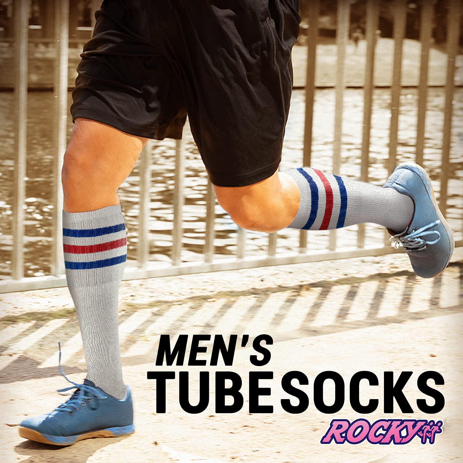 Men's Striped Over The Calf Tube Socks - 6-Pair Pack (Sizes 9-15) - Comfortable Athletic & Casual Socks for Running, Sports & Everyday Wear