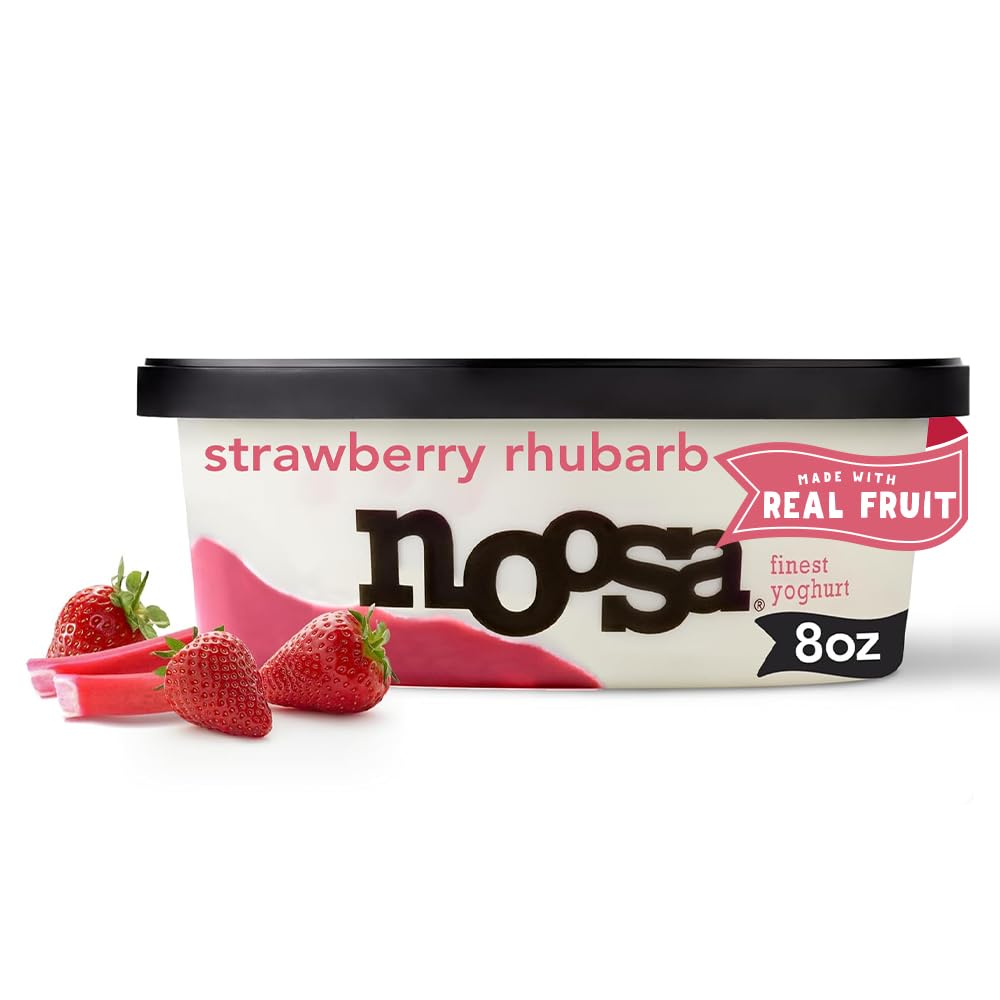 Noosa Yoghurt, Strawberry Rhubarb, 8oz - Probiotic Whole Milk Yogurt with Real Strawberries & Rhubarb, No Artificial Ingredients, Gluten Free - Perfect for Breakfast, Snacks & Healthy Desserts
