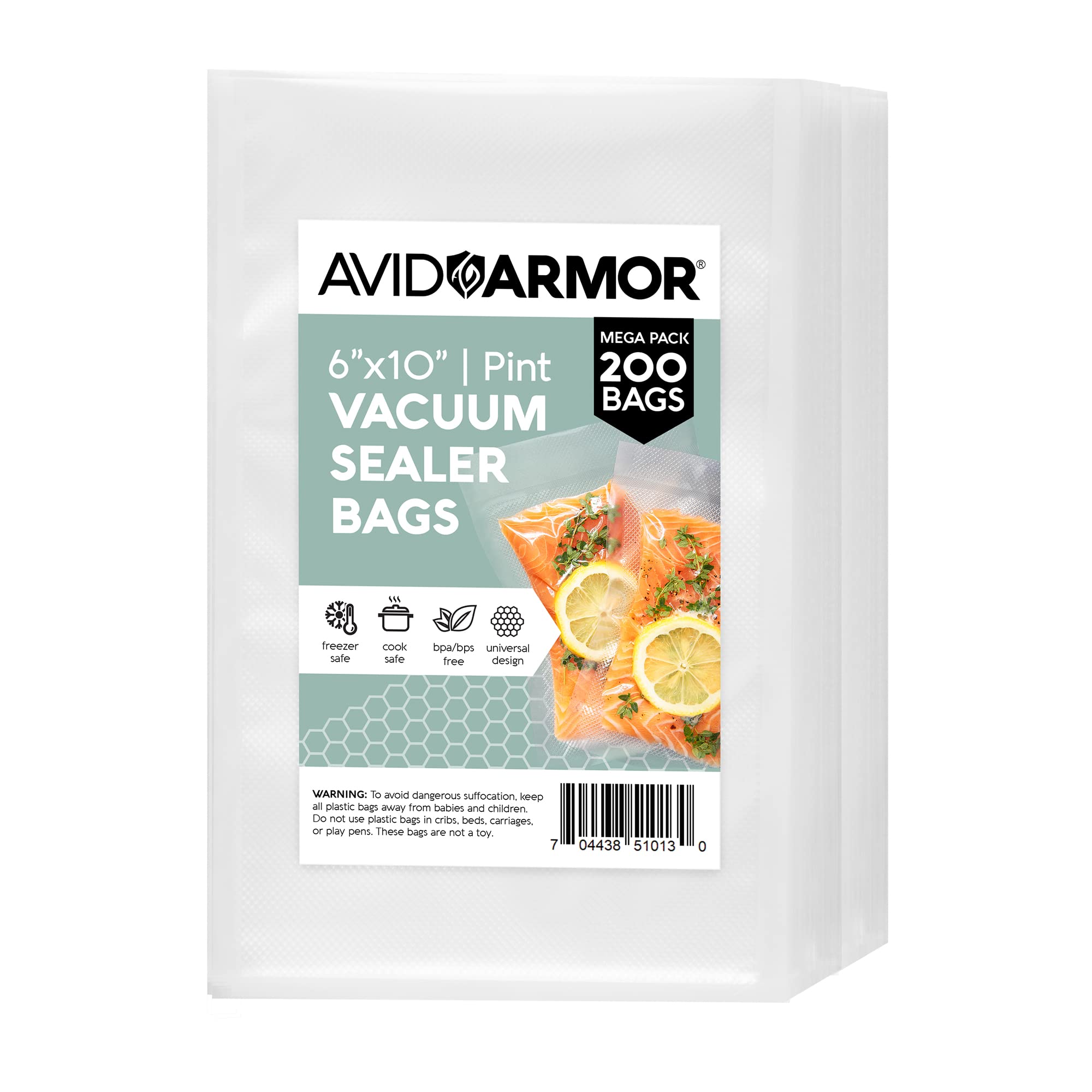 Avid Armor Vacuum Sealer Bags - 200 Pack (6x10 Inch) | BPA Free Heavy Duty Food Storage Bags for FoodSaver, Seal-a-Meal & Sous Vide | Perfect for Meal Prep, Freezing & Long-Term Food Preservation