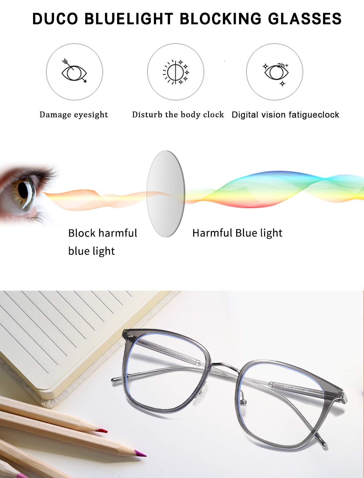 DUCO Blue Light Blocking Glasses for Women & Men - Computer Eyewear for Work & Gaming