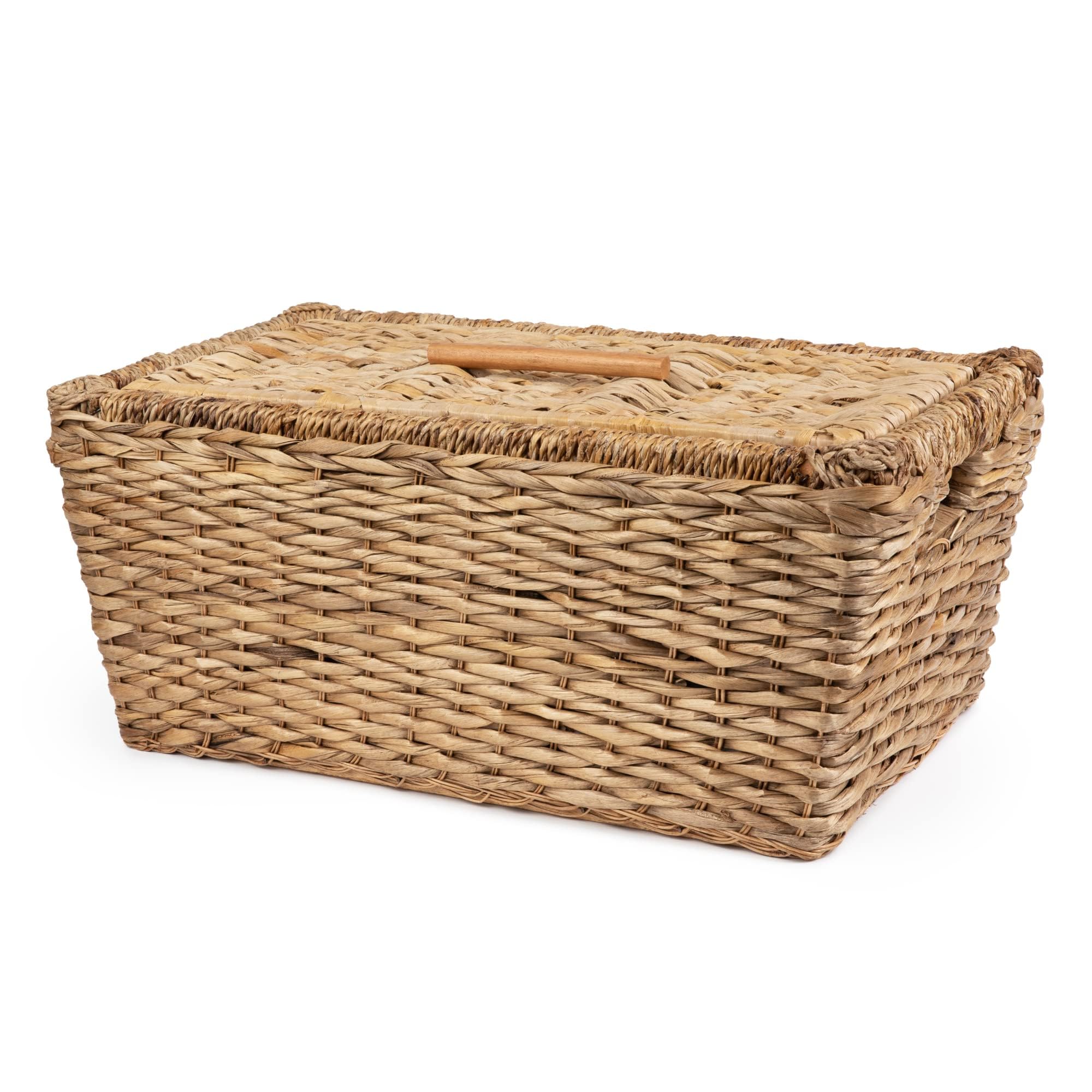 Large Wicker Storage Basket with Lid - Rattan Woven Rectangular Organizer Box for Laundry, Toys, Books & Blankets | Handmade Toy Chest & Pillow Organizer | Perfect for Nursery, Living Room & Bedroom Storage