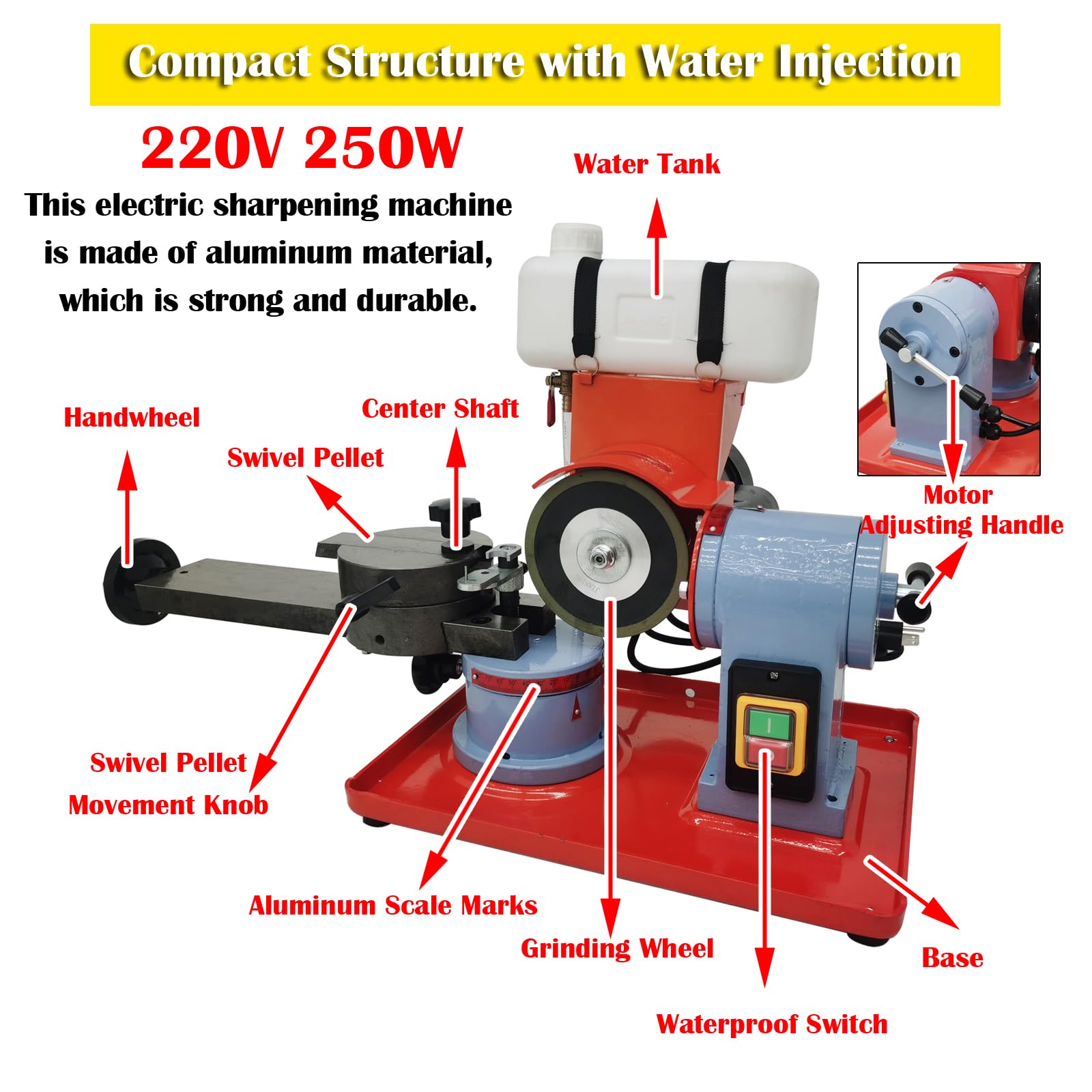 Carbide Saw Blade Sharpener 5in Grinding Wheel 220V - for Woodworking & Metal Cutting