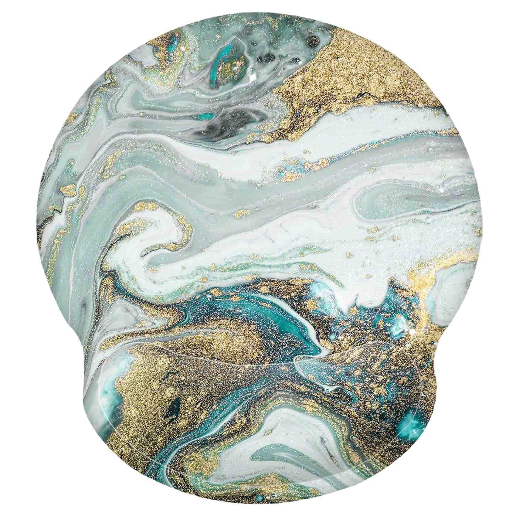 Ergonomic Mouse Pad with Wrist Support Gel - Comfortable Computer Mouse Mat for Laptop & PC - Non-Slip Rubber Base Pain Relief Mousepad (Cyan Gold Powder Marble) - Perfect for Office Work, Gaming & Long Computer Use