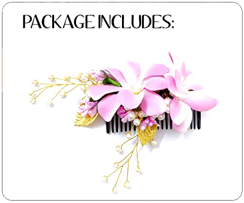 Lavender Flower Hair Comb Slide - Elegant Bridal Hair Accessories for Women & Girls | Baby Pink Hair Clip for Weddings, Prom & Special Occasions