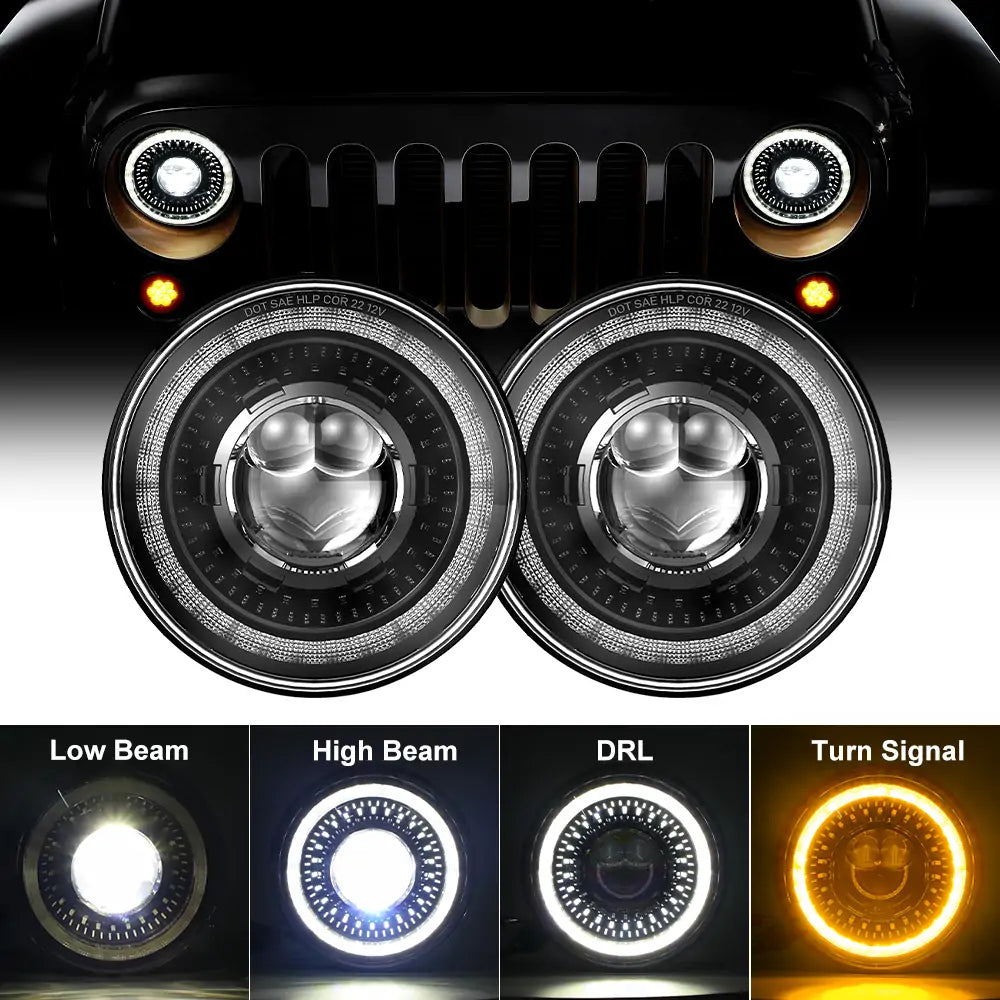 LOYO 7 Inch Dragon Eye LED Headlights - RHD Compatible with Jeep Wrangler JK JKU TJ LJ, Chevy, Ford, GMC & More | High-Performance Off-Road Lighting for Night Driving & Adventure