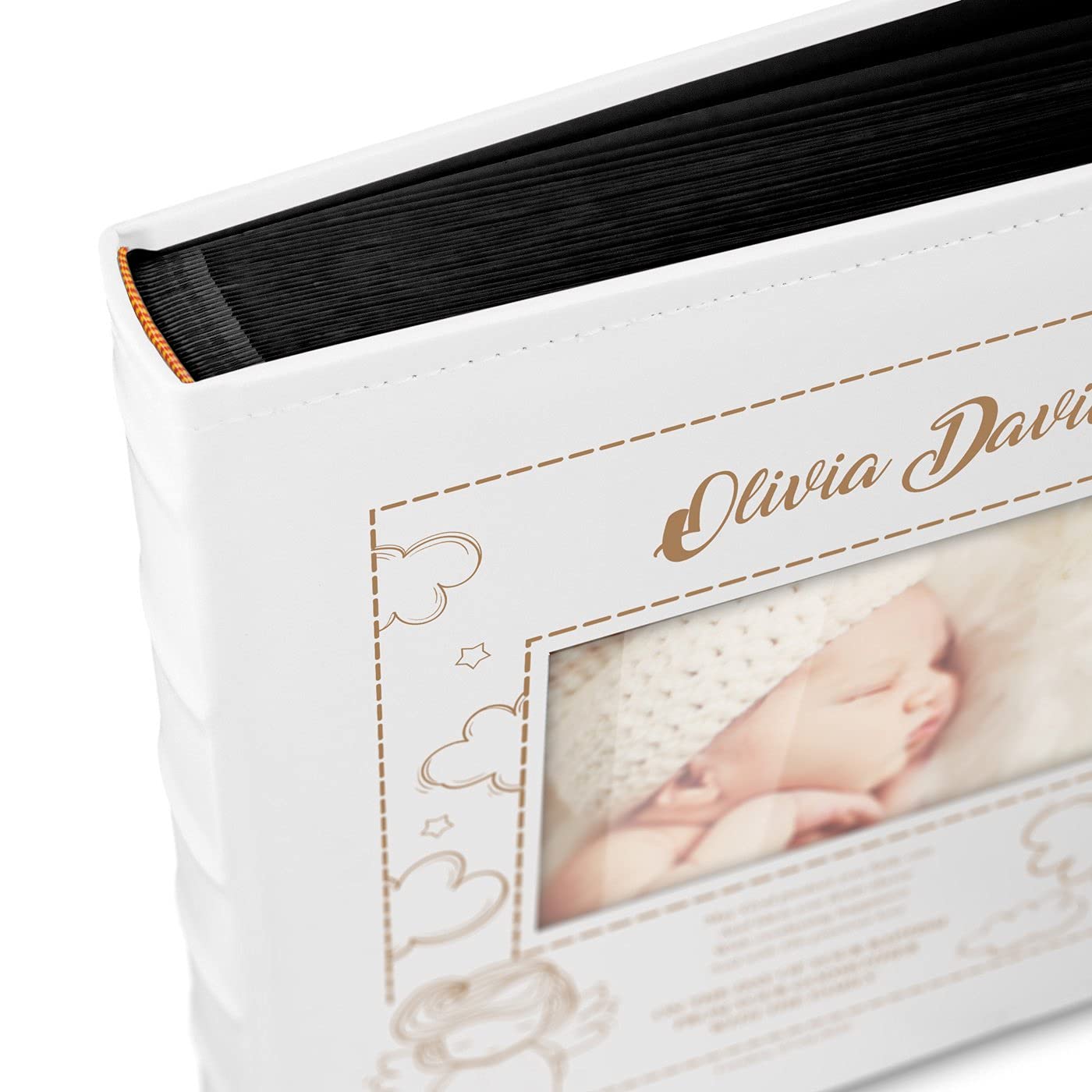 Engravable White Cover Photo Album for Kids - Personalized Birthday Gift & Memory Scrapbook with Picture Frame - Perfect for Children's Keepsakes, Baby Shower Gifts & Family Photo Preservation