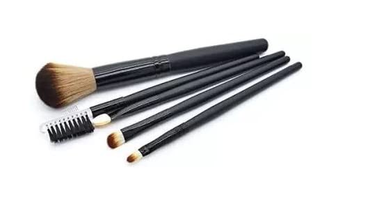 Sunaina 5-Piece Black Makeup Brush Set with Mirror - Foundation, Concealer, Highlighter & Eyeliner Brushes for Professional Face Makeup | Perfect for Home, Travel & Salon Use