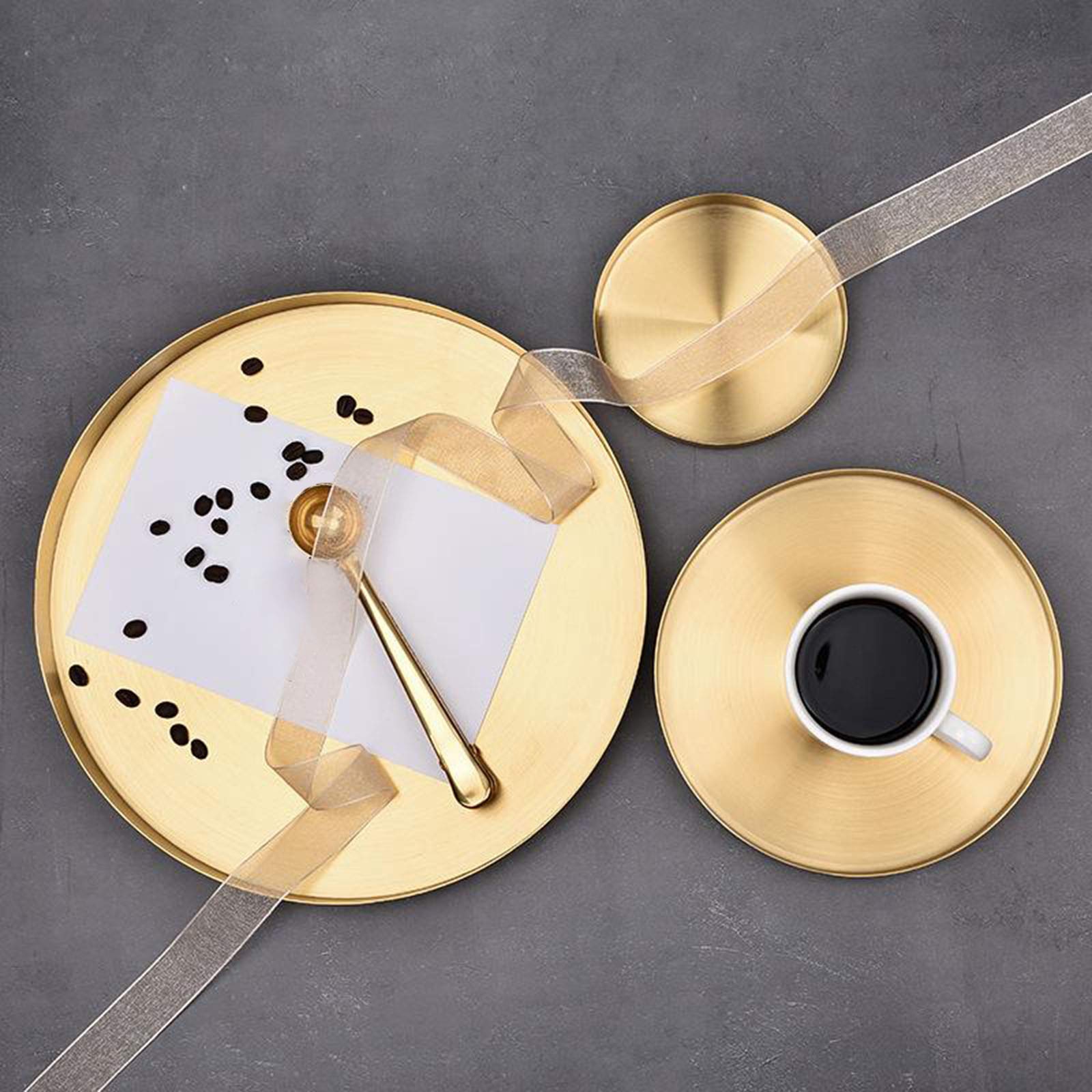 Gold Round Storage Tray - Stainless Steel Jewelry Organizer for Rings, Necklaces & Earrings | Makeup & Perfume Display Tray | Perfect for Vanity, Dresser & Bathroom Countertop Organization (Small Size)