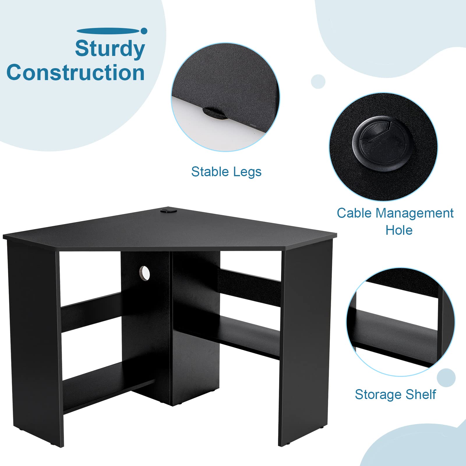 JV10265DK Corner Desk for Home Office, Black - Space-Saving L-Shaped Computer Desk for Small Spaces, Gaming & Workstation Setup