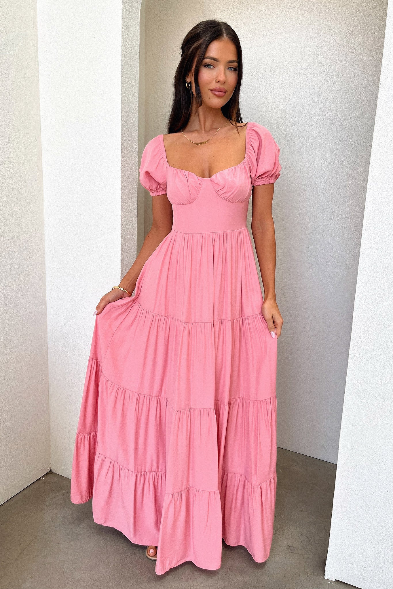 Levona Maxi Dress for Women - Flowy Long Summer Dress with Rose Print, Elegant Boho Style for Beach, Vacation, and Casual Outings