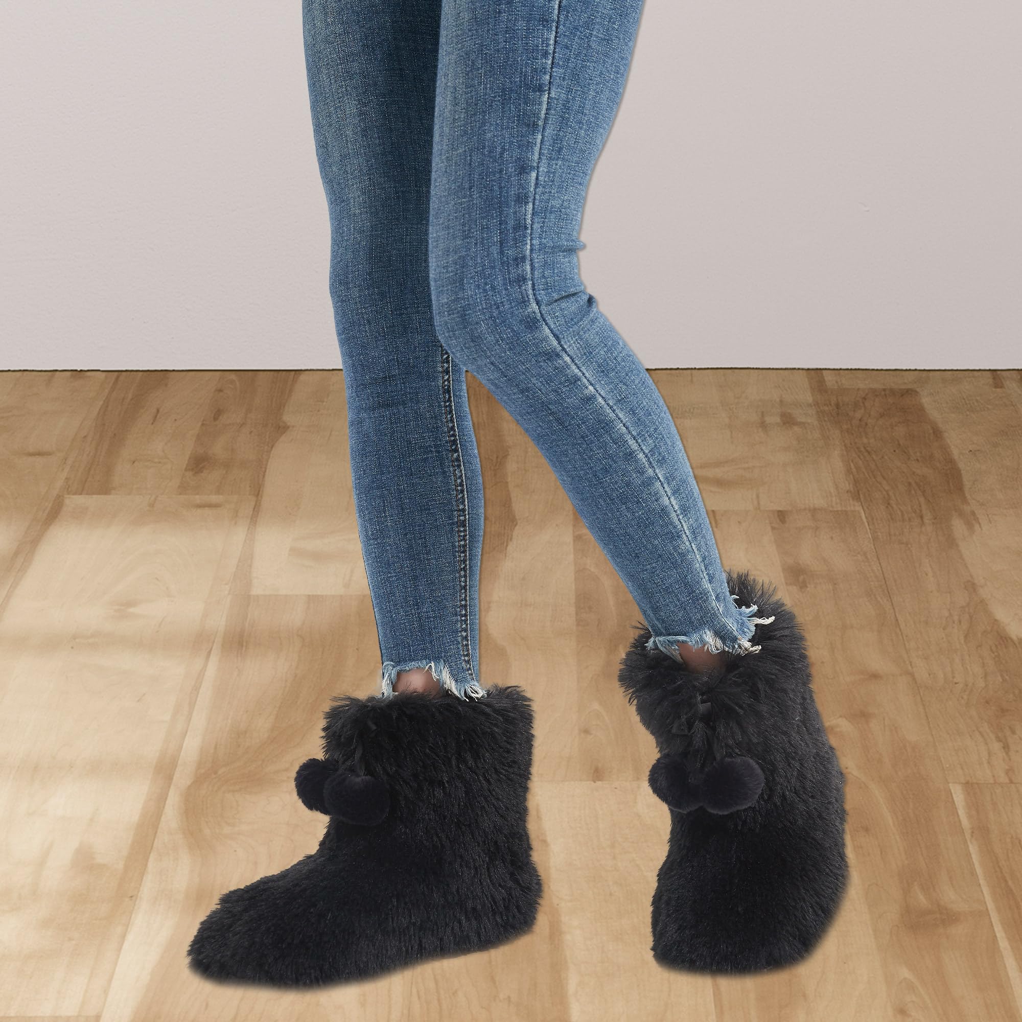 Cozy Furry Plush Slipper Booties for Women - Warm Winter House Slippers with Non-Slip Sole - Soft Indoor Bedroom Boots for Home, Lounge & Relaxation