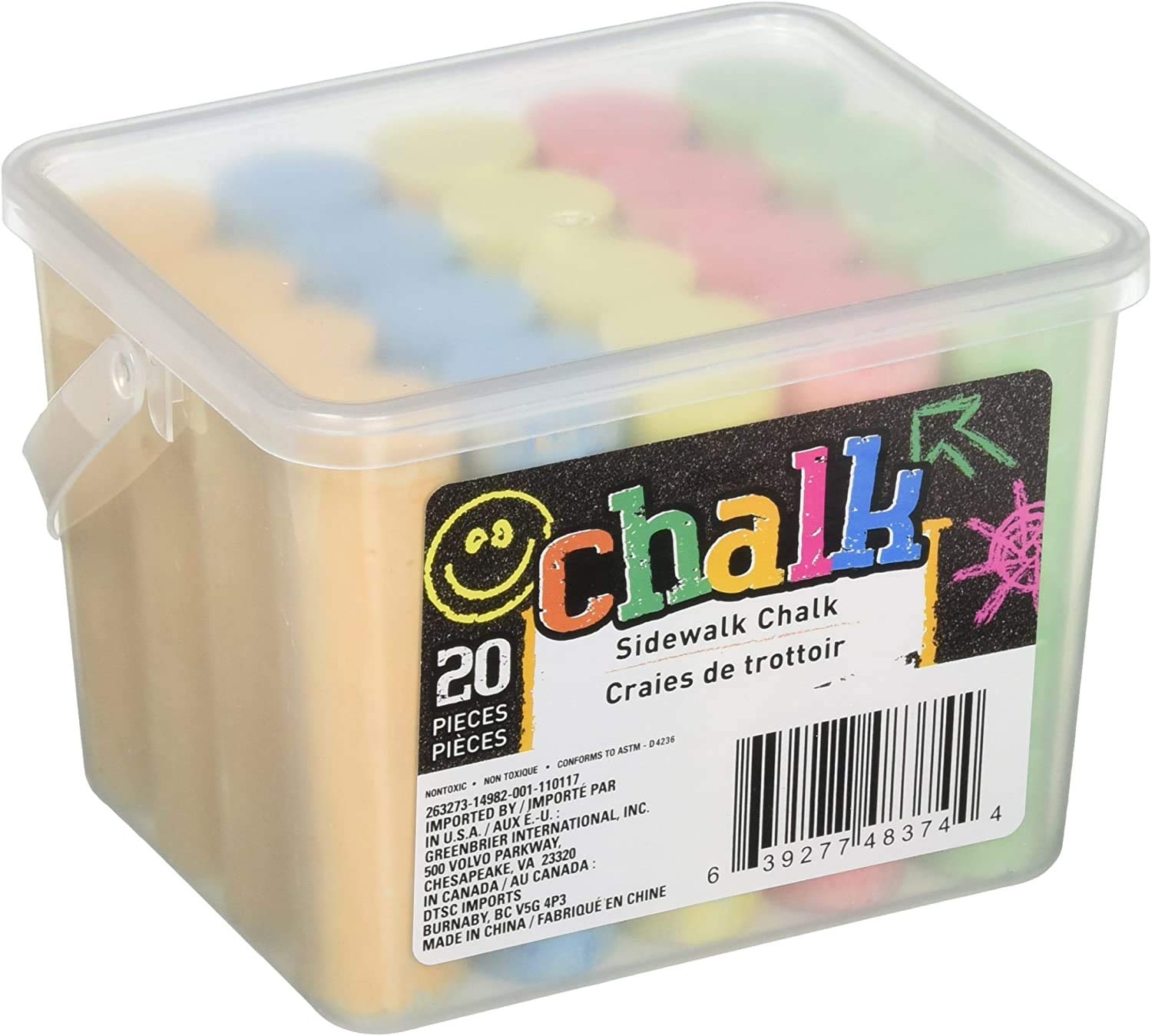 Vibrant Assorted Color Sidewalk Chalk Set with Bucket - 20 Non-Toxic Jumbo Chalk Pieces for Kids Outdoor Drawing, Painting & Playground Fun | Perfect for Driveway Art, Classroom Blackboard & Indoor Chalkboard Activities