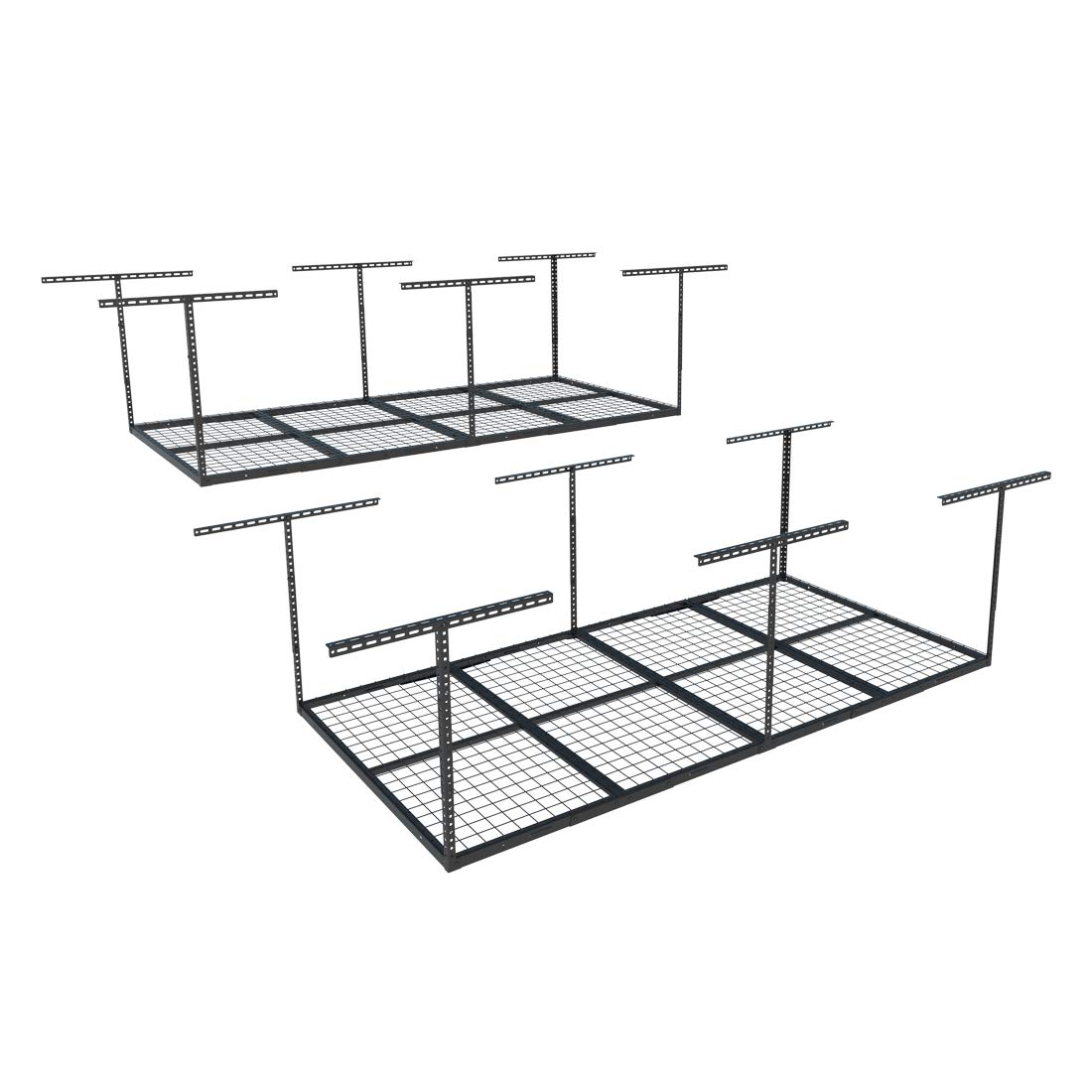 FLEXIMOUNTS 4x8 Overhead Garage Storage Rack - Heavy Duty Adjustable Ceiling Shelving System, 2 Pack Black Metal Shelves for Garage Organization & Home Storage Solutions | Perfect for Seasonal Decor, Sports Equipment & Tool Storage
