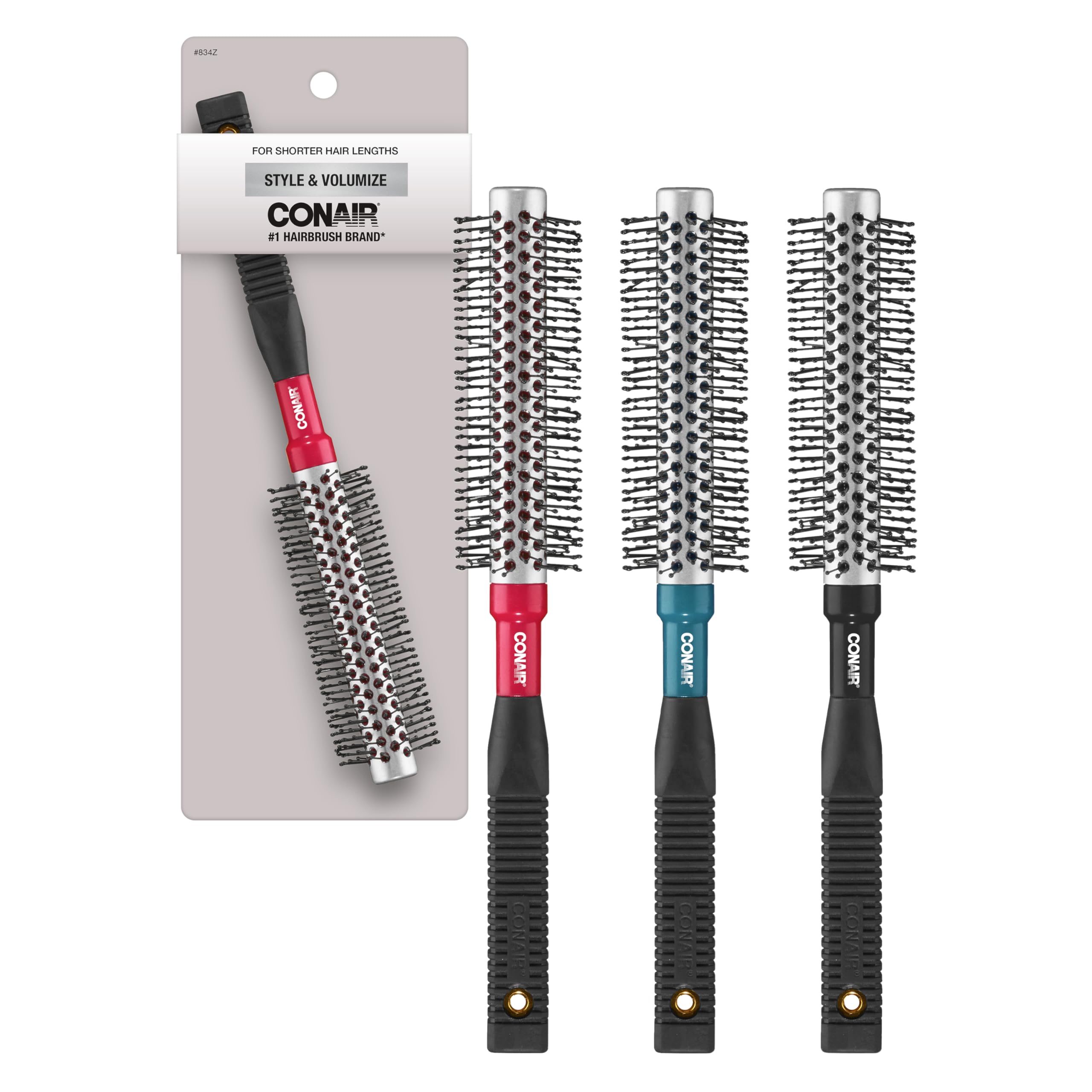 Conair Volumizing Round Metal Hair Brush for Blow Drying - Perfect for Short Hair Styling - 1 Count (Random Color) - Salon Quality Hair Brush for Smoothing & Adding Volume at Home