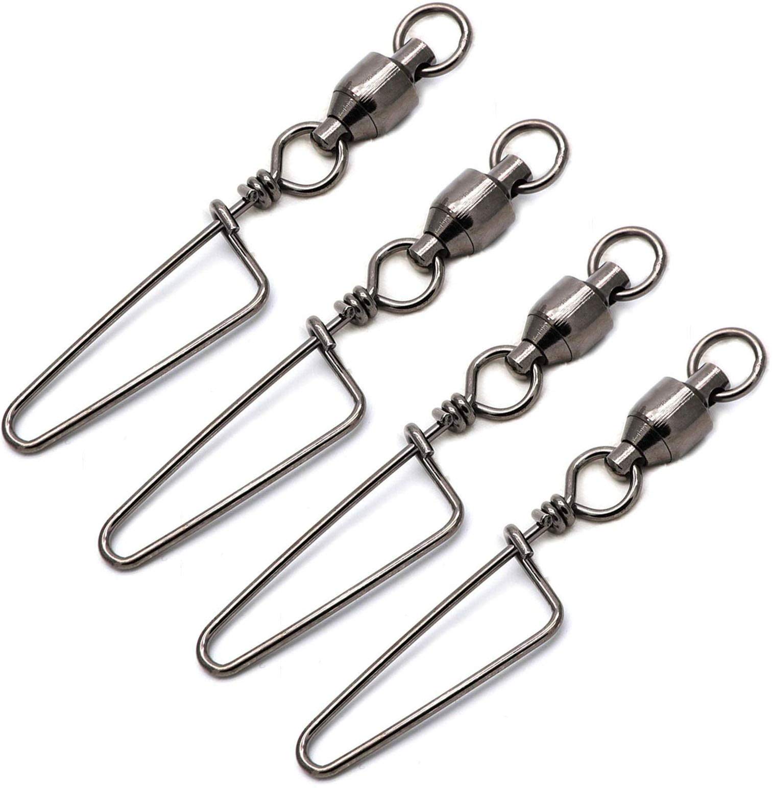 JSHANMEI High Strength Fishing Snap Swivels - Ball Bearing Swivels Stainless Steel Saltwater Corrosion Resistant Barrel Swivel Tackle for Freshwater & Saltwater Fishing, Trolling, and Ice Fishing