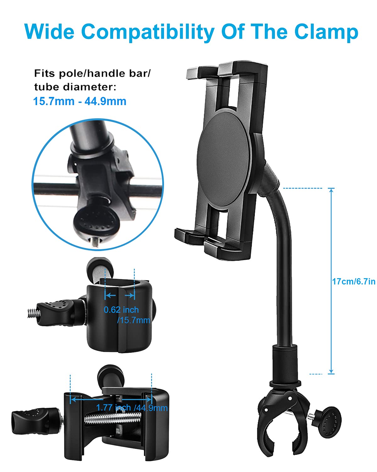 Adjustable Exercise Bike Tablet Holder Mount for 4.7-13