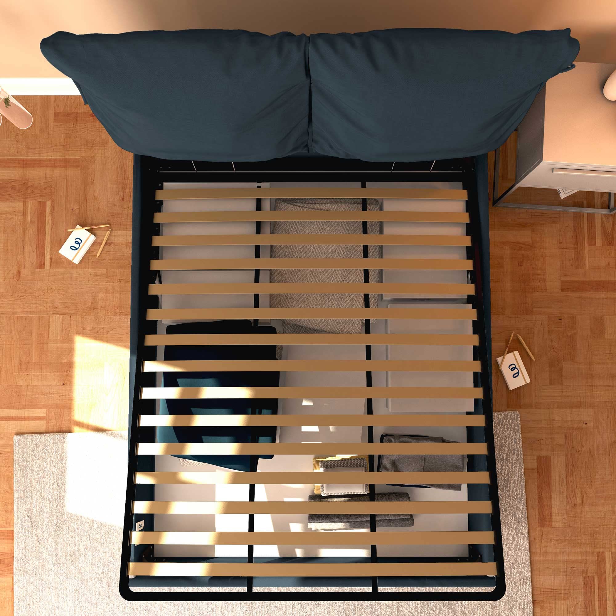 Baldiflex Single Bed with Storage - Licia Soft Synthetic Leather, Slatted Base for Single Mattresses, 180 x 190 cm, Padded Headboard, Night Blue - Perfect for Small Bedrooms, Guest Rooms & Studio Apartments