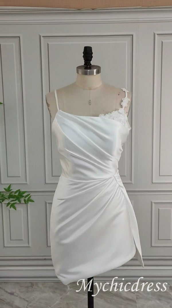 Elegant Mermaid Mini Short Wedding Dress with Spaghetti Straps & Floral Appliques - Perfect for Beach Weddings, Vow Renewals & Romantic Photoshoots