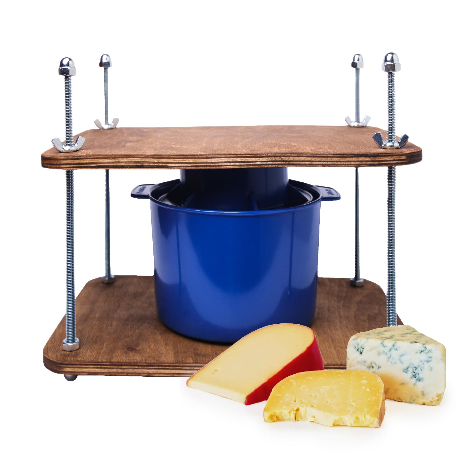 Premium Wooden Cheese Press Kit - 12in Plywood with 1/2in Thick Metal Guides & Cheese Mold - 1/2 Gallon Capacity - DIY Cheese Making Supplies for Home Cheesemakers - Perfect for Cheddar, Gouda & Artisan Cheeses - Prensa Para Queso Casero - Ideal for Home Kitchens & Small Batch Cheese Production