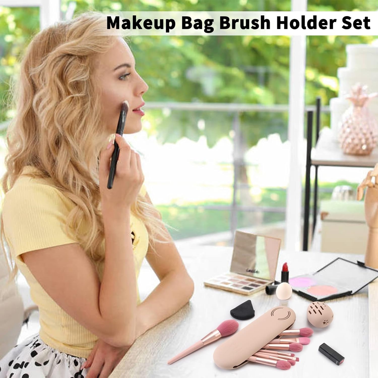 **Breathable Silicone Makeup Sponge Holder with Beauty Blender – Washable & Convenient Organizer for Makeup Sponges (Khaki) – Perfect for Travel, Home Vanity & Professional Makeup Kits**