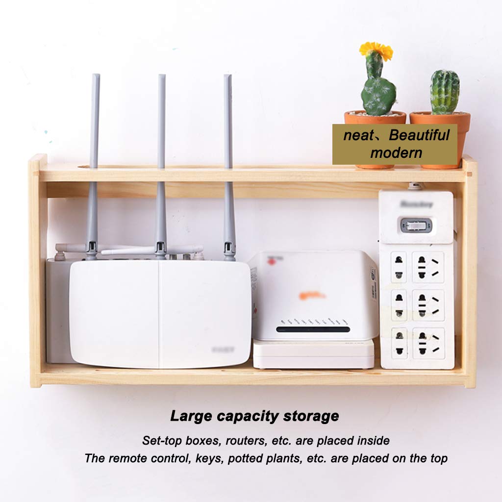 Wall Mount Wooden WiFi Router Shelf - Modern Floating Storage Box for Home & Office - Organize Cords, Multimedia Devices & Power Sockets - Perfect for Living Room, Bedroom or Workspace Organization