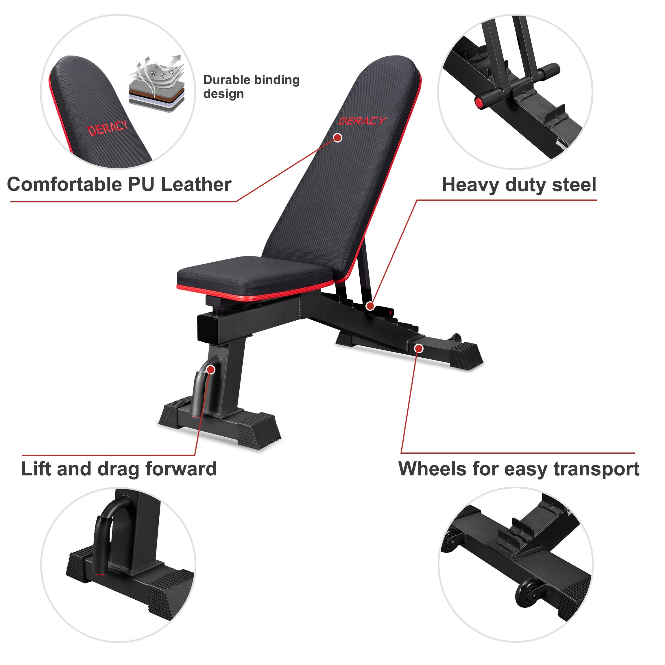 DERACY Adjustable Weight Bench for Full Body Workout - Incline & Decline Home Gym Equipment for Strength Training, Perfect for Indoor Fitness & Small Space Workouts