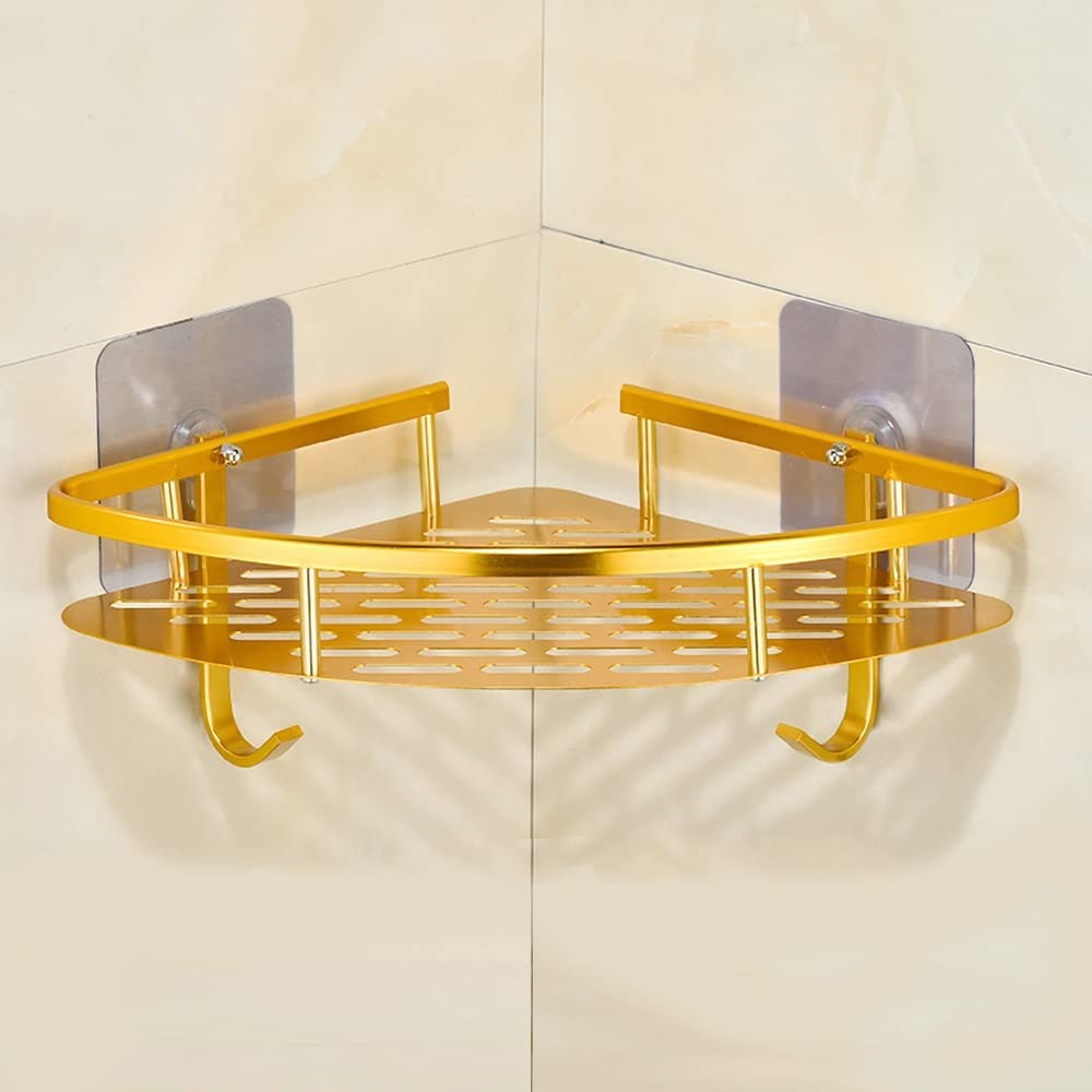 Gold Aluminum Punch-Free Shower Shelf - YZJC Bathroom & Kitchen Wall Organizer, Rustproof Storage Rack for Shampoo, Soap & Cleaning Supplies (Color: BS-M-4-1C) - Perfect for Small Bathrooms, Showers & Kitchen Organization