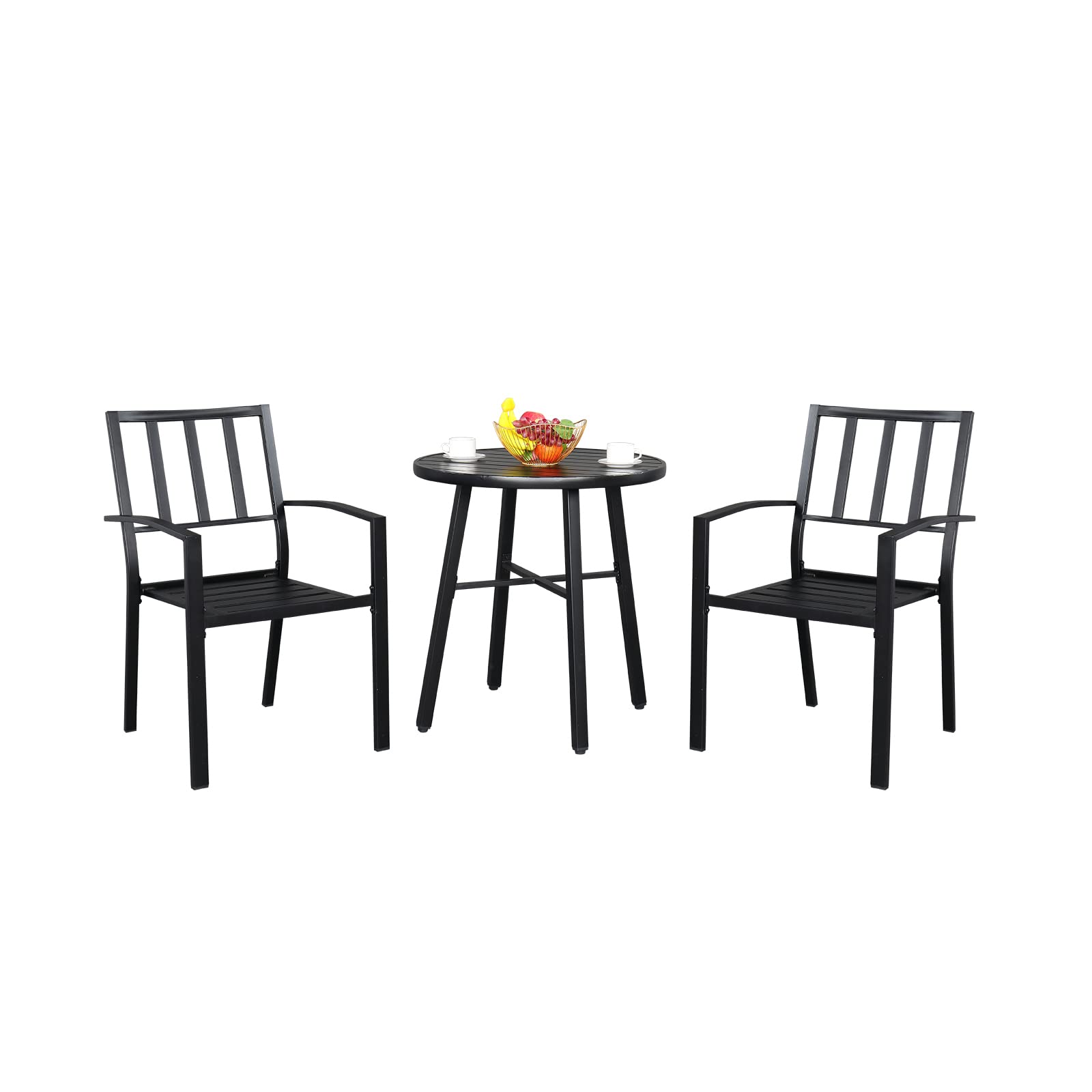 2-Piece Black Iron Dining Chair Set with 1 Grid Table - Modern Outdoor Patio Furniture for Garden, Courtyard, and Backyard Dining