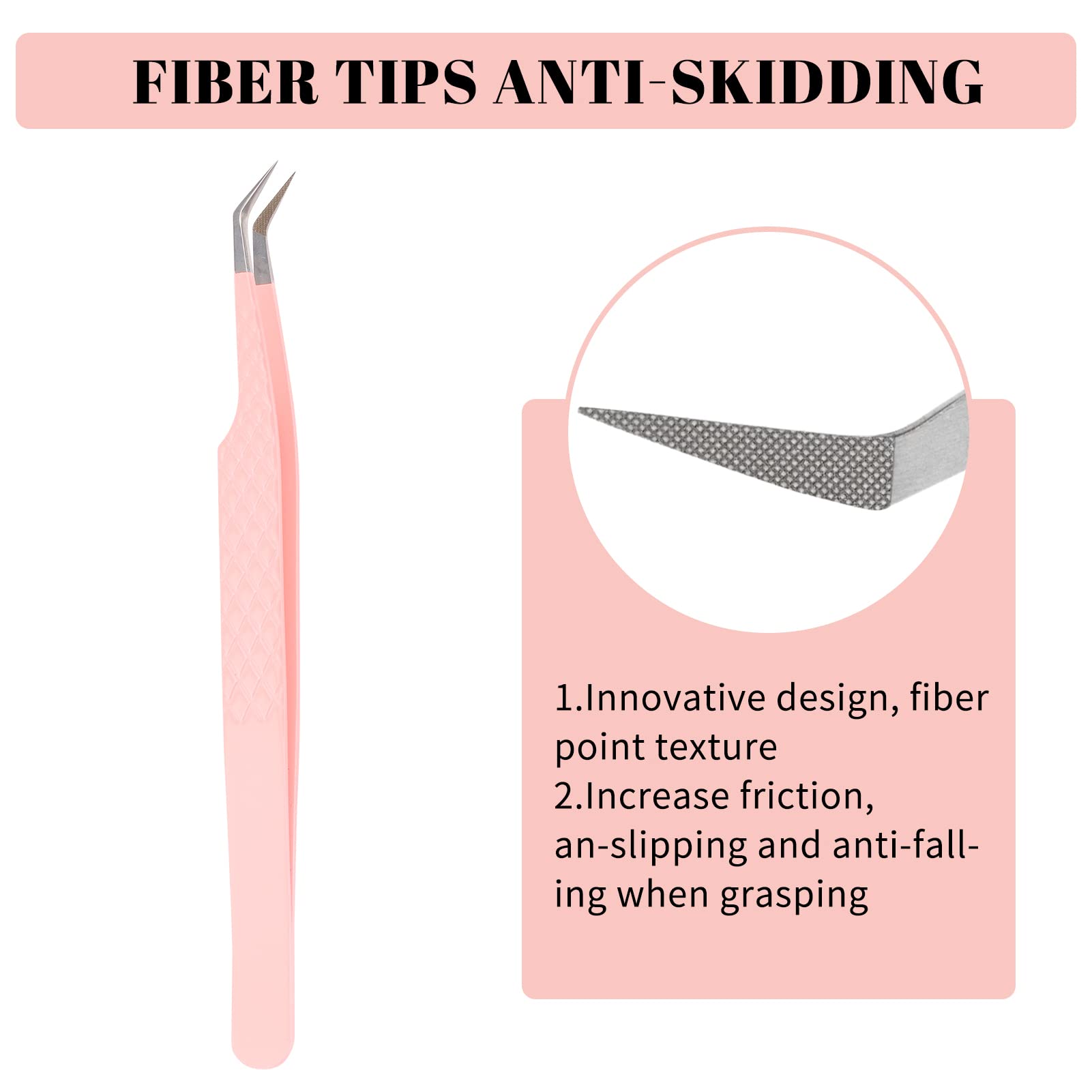 Professional Stainless Steel Eyelash Extension Tweezers - 45 Degree Volume Lash Tweezers with Fiber Tip for Fan Making (Pink, 1PC) | Perfect for Salon Professionals & DIY Lash Artists at Home
