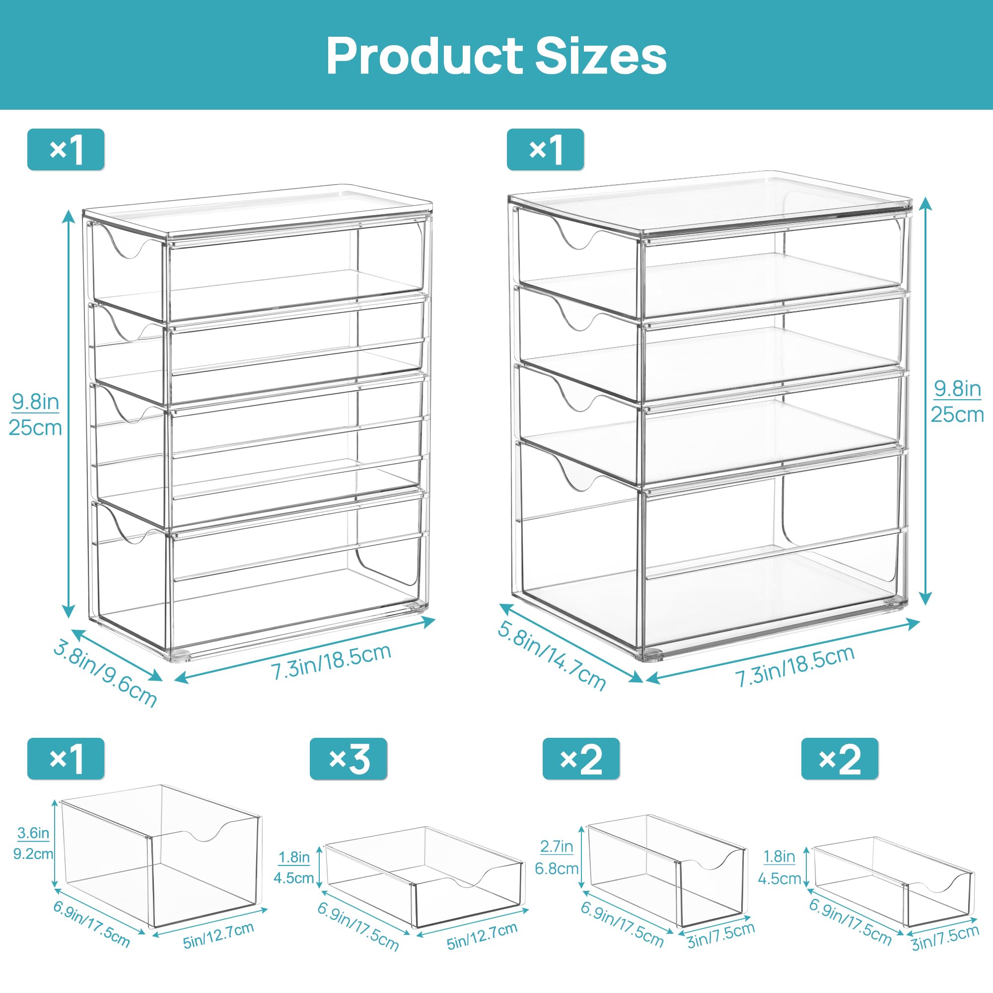 Vtopmart 8-Drawer Acrylic Organizer - Clear Makeup & Office Storage Solution for Desk Organization, Art & Craft Supplies - Dustproof Drawers for Home, Office & Beauty Station Use
