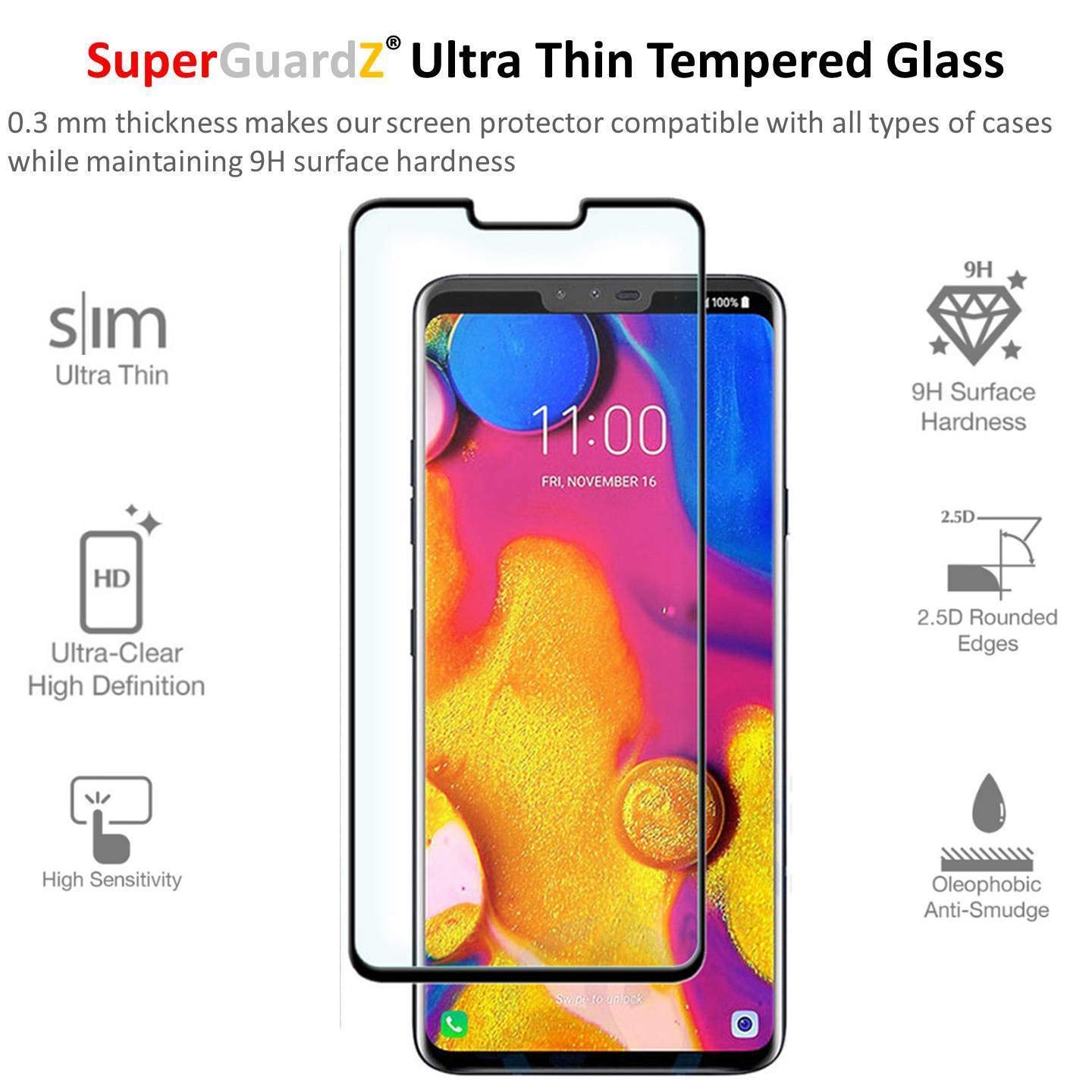 SuperGuardZ Tempered Glass Screen Protector for LG V40 ThinQ - Full Coverage, Edge-to-Edge, Anti-Scratch Protection with Lifetime Replacement & Free LED Stylus Pen - Perfect for Work, Gaming and Daily Smartphone Use