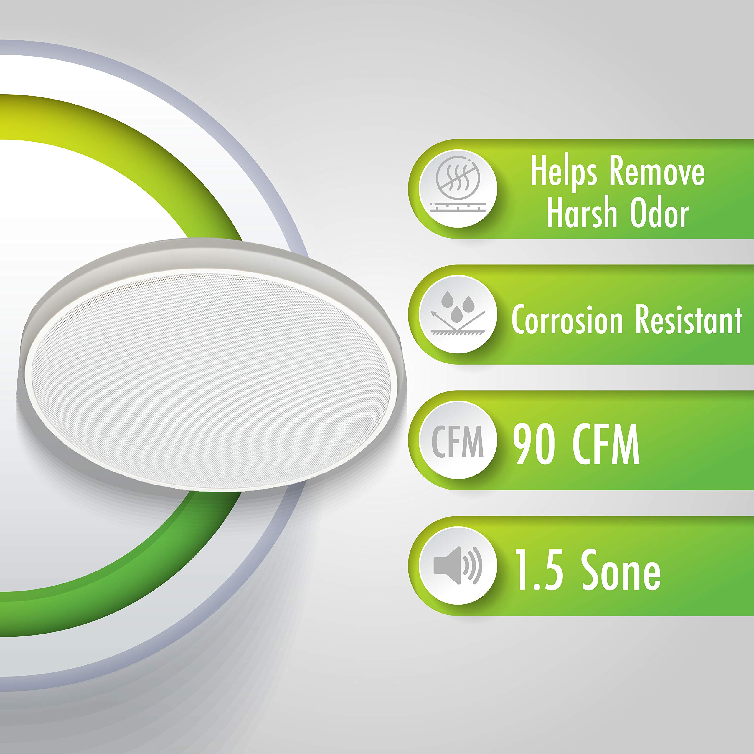 Homewerks WORLDWIDE 7130-03-BT Bluetooth Bathroom Exhaust Fan with Built-in Speaker - White Round Ceiling Ventilation (90 CFM) - Perfect for Shower Music & Bathroom Air Circulation