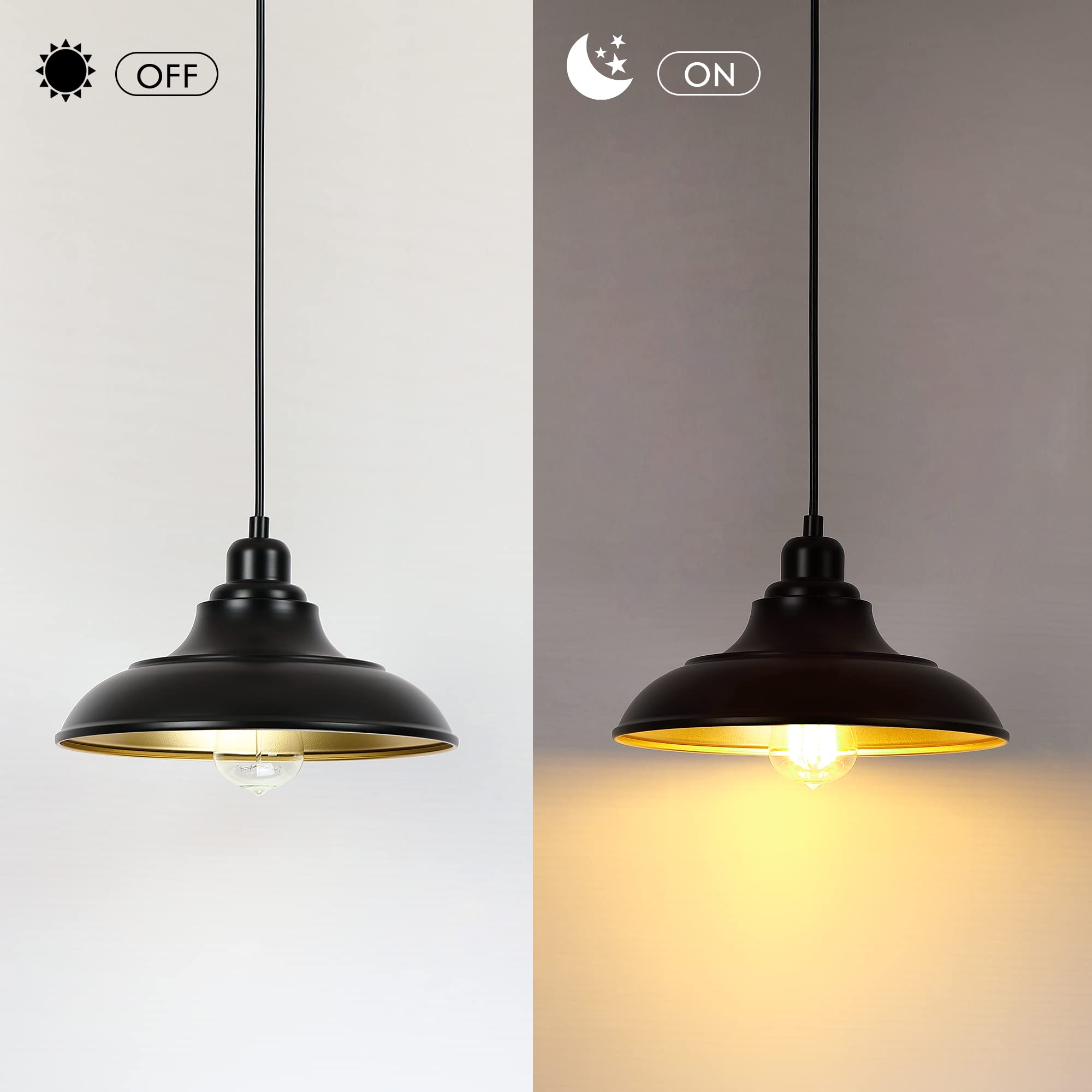 Adjustable Black Metal Pendant Lighting - 2 Pack Farmhouse & Industrial Style Hanging Lamps with E26 Base for Kitchen Island, Dining Room, Barn Decor | Perfect for Rustic Home, Restaurant, and Cafe Lighting