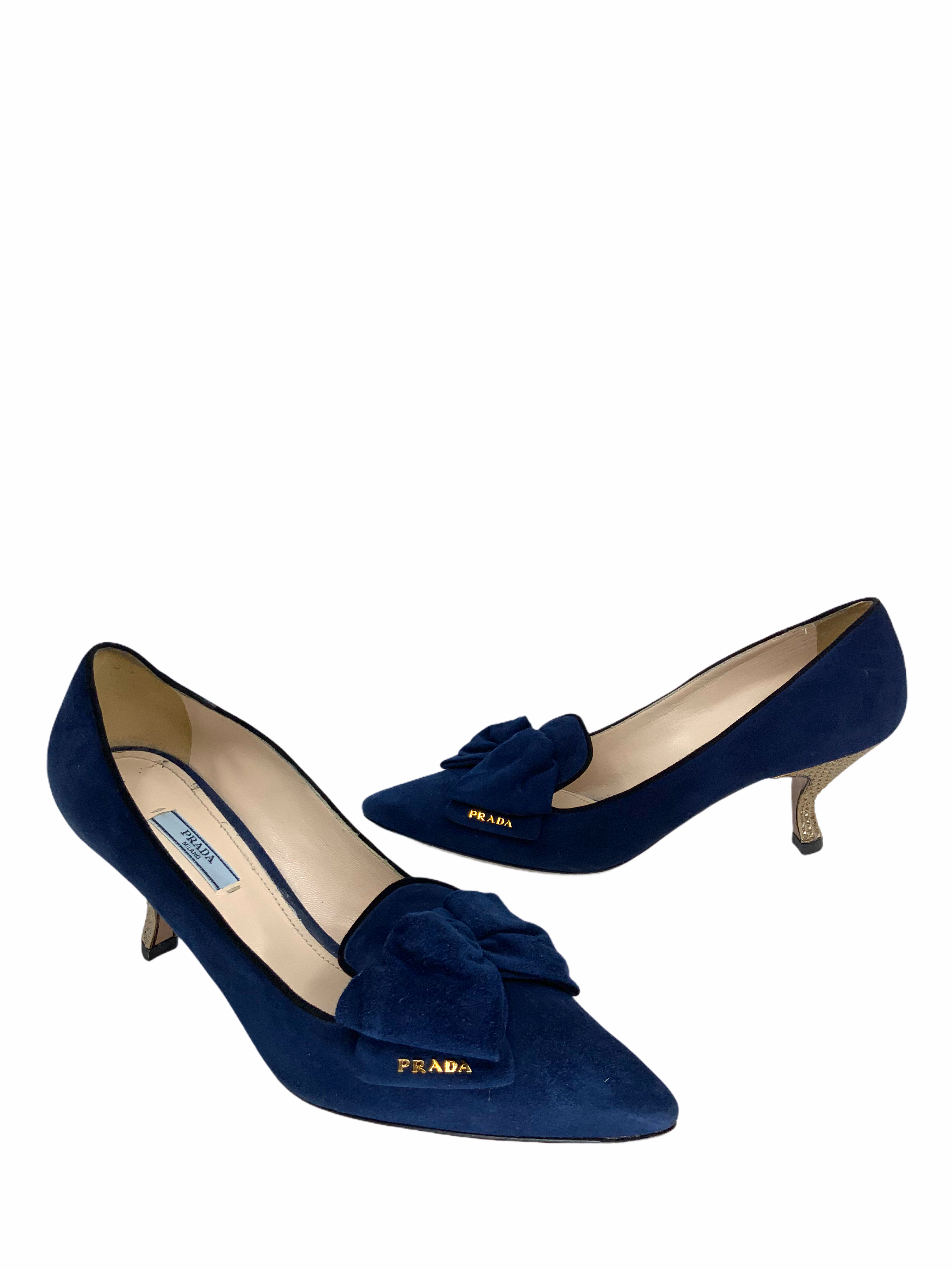 Prada Suede Bow Pumps Women's Size 10 - Elegant Pointed Toe Heels for Office, Party & Wedding Events