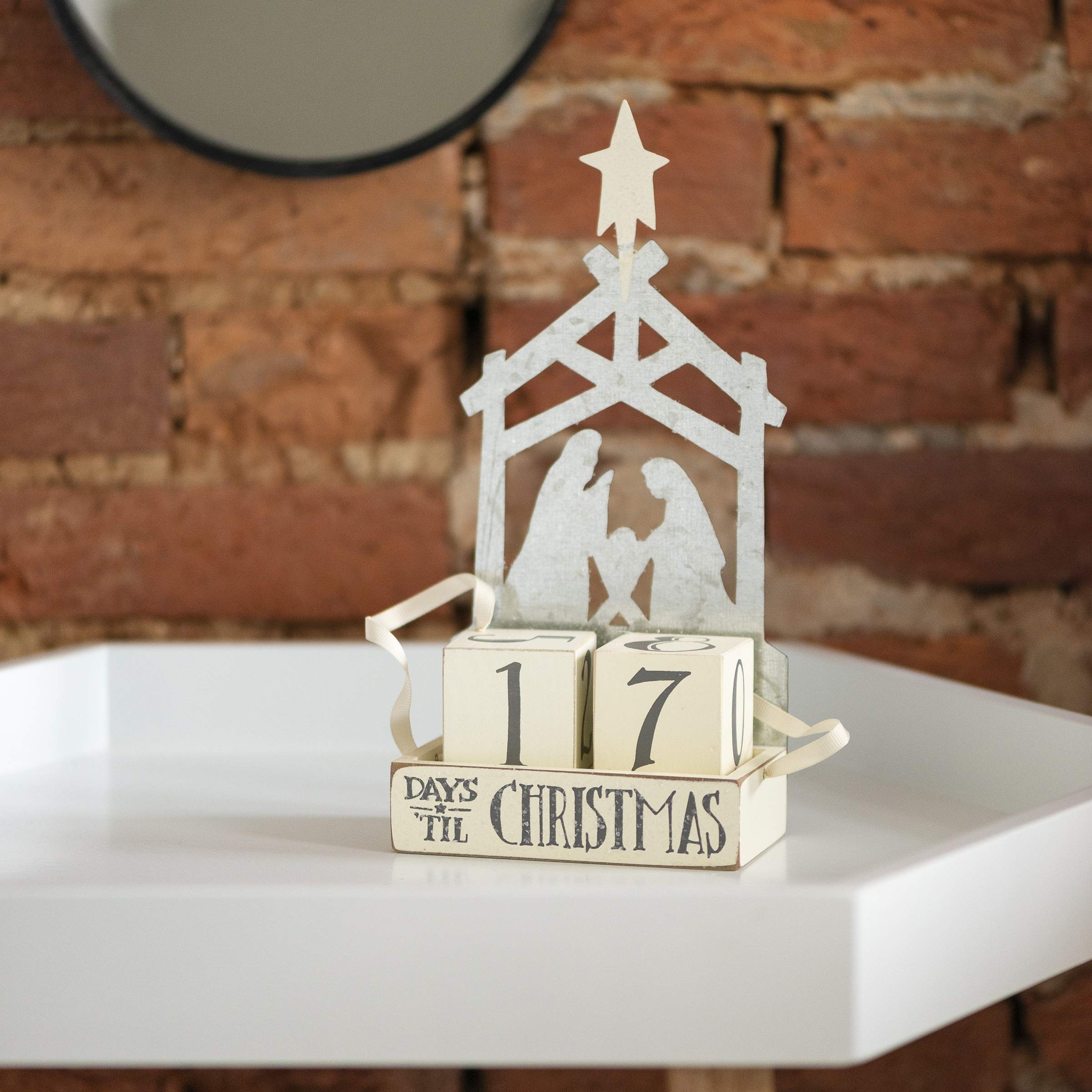 Primitives by Kathy Christmas Countdown Wood Blocks Set - Nativity Scene Decor in Red, White & Black - 3-Piece Holiday Home Decor for Mantel, Tabletop or Gift Giving