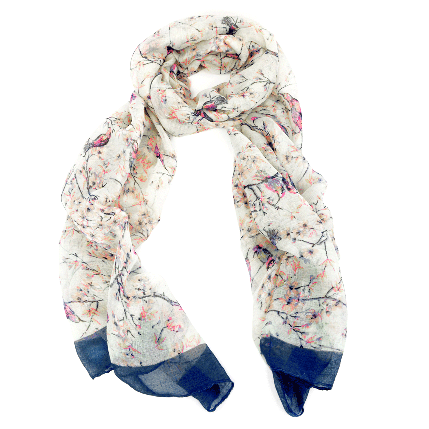 Stylish Birds & Blossoms Printed Scarf - Lightweight Fashion Accessory for Women - Perfect for Spring Outfits, Office Wear & Special Occasions