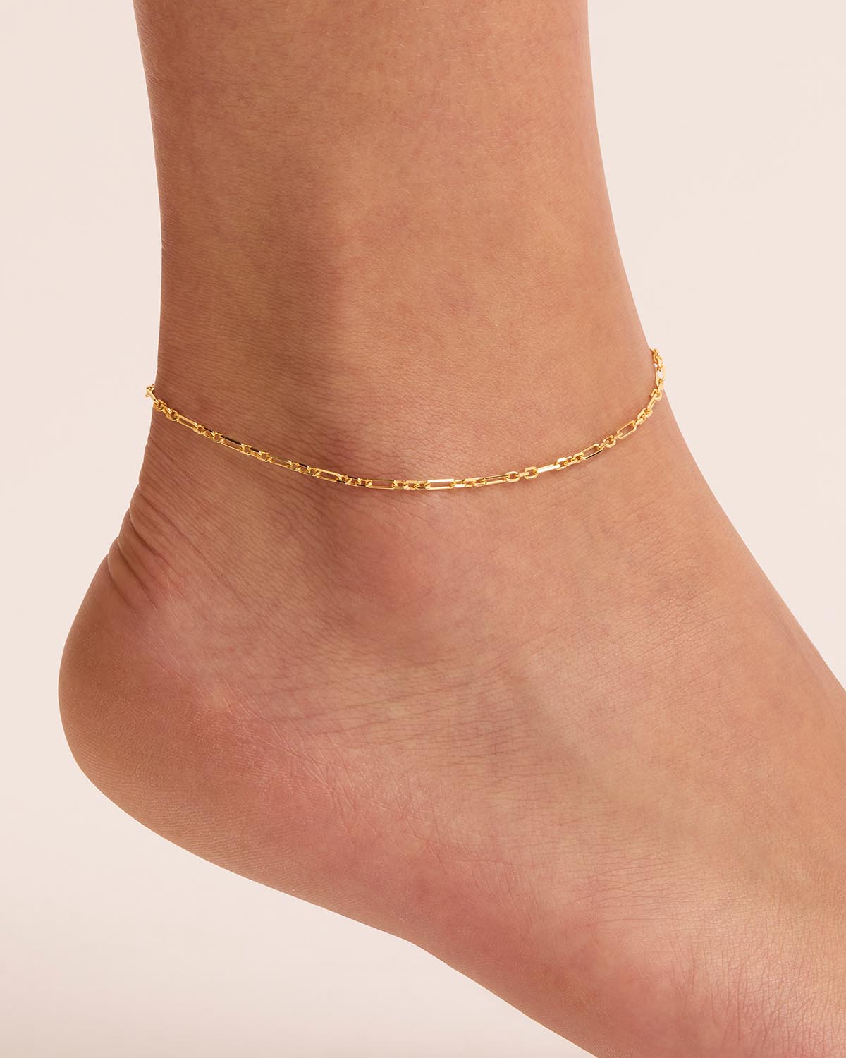 18K Gold Vermeil Mixed Link Chain Anklet for Women - Dainty Adjustable Ankle Bracelet - Perfect for Beach, Summer Outfits & Boho Style