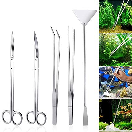 Premium Stainless Steel Aquarium Tools Set - Aquascaping Tweezers, Scissors & Spatula for Fish Tank Maintenance (5-Piece Kit) | Perfect for Aquatic Plant Trimming, Aquarium Decoration & Beginner Fish Keepers