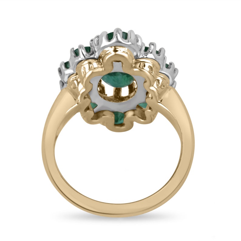 2.40tcw 18K Gold Oval Cut Emerald & Round Halo Art Deco Statement Ring for Women | Vintage Inspired Jewelry for Weddings, Anniversaries & Special Occasions