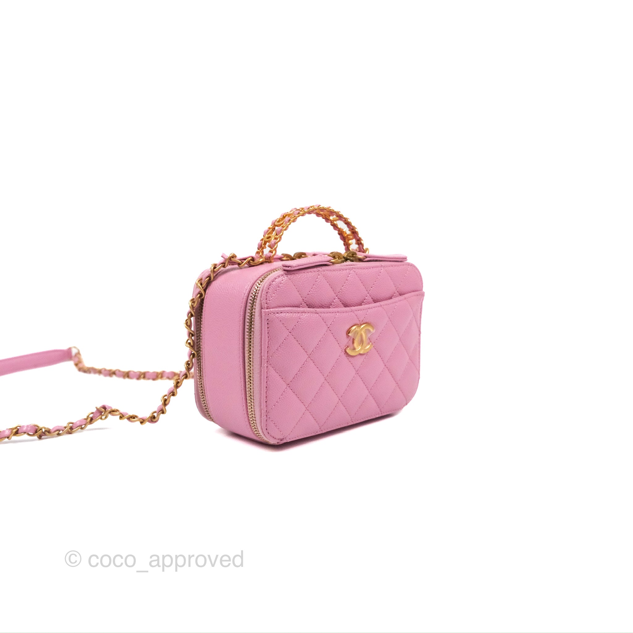 Chanel Caviar Quilted Small Vanity Case Handbag in Light Pink | Luxury Crossbody Bag for Women | Perfect for Date Night, Parties & Travel