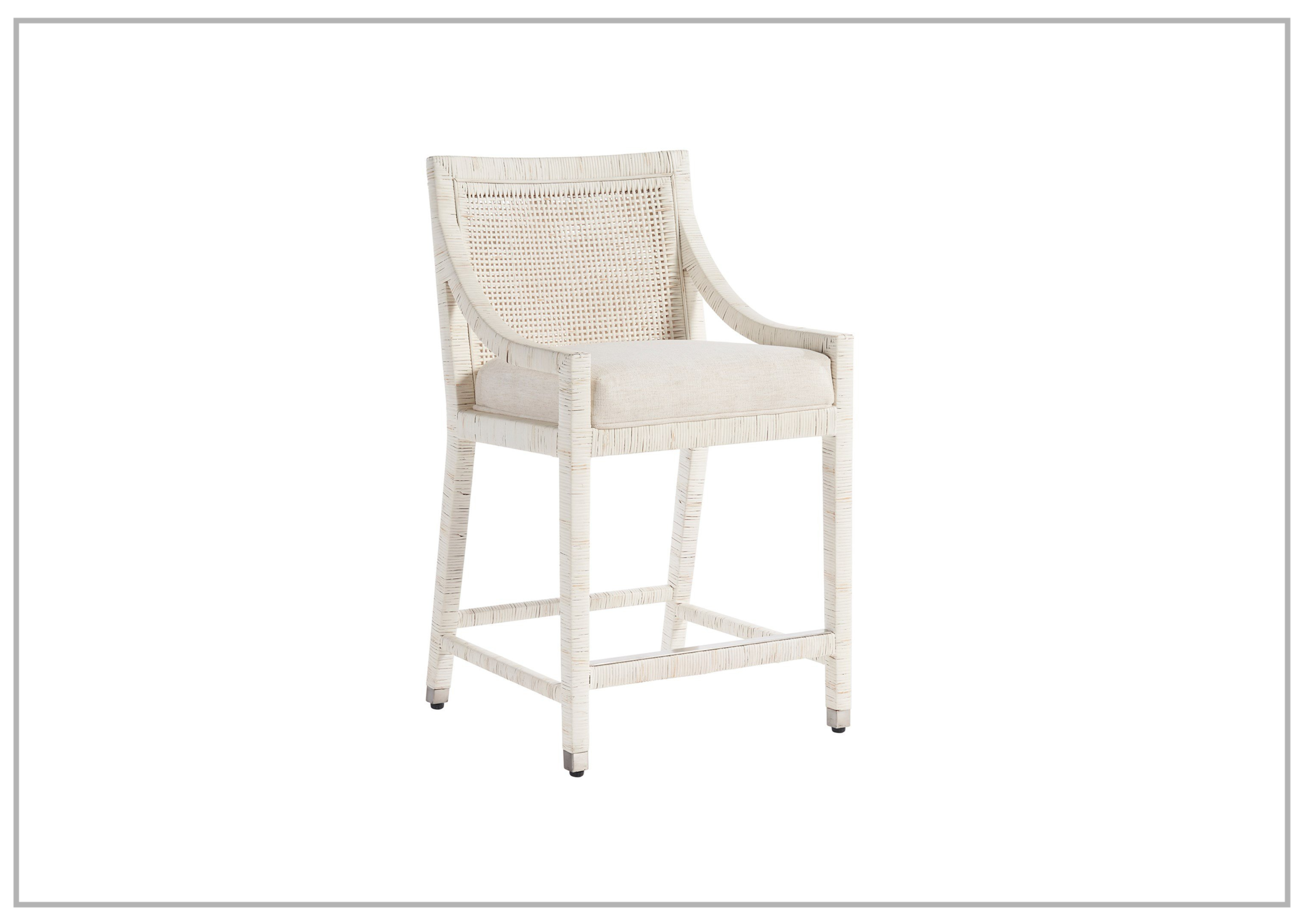 Universal Furniture Longboat White Counter Chair with Rattan Finish - Stylish Bar Stool for Kitchen Island, Breakfast Nook & Dining Room Decor